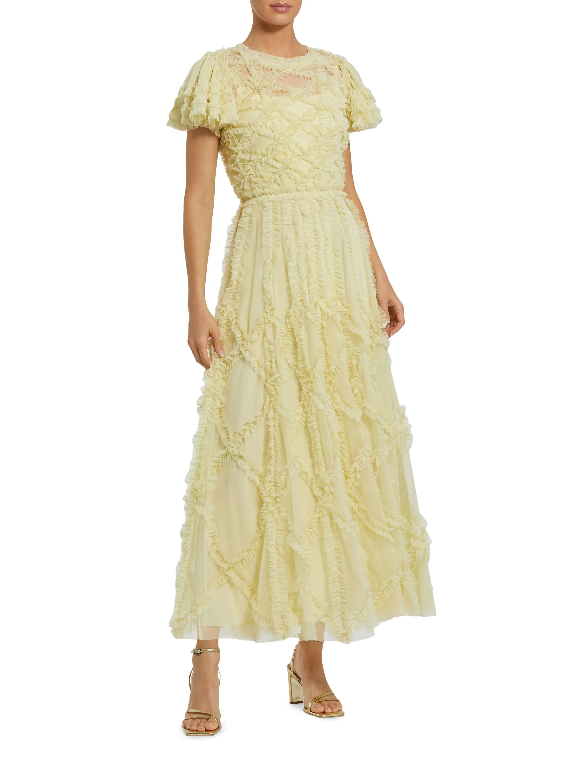 Women's Ruffled Mesh Fit & Flare Gown - Buttercup - 1