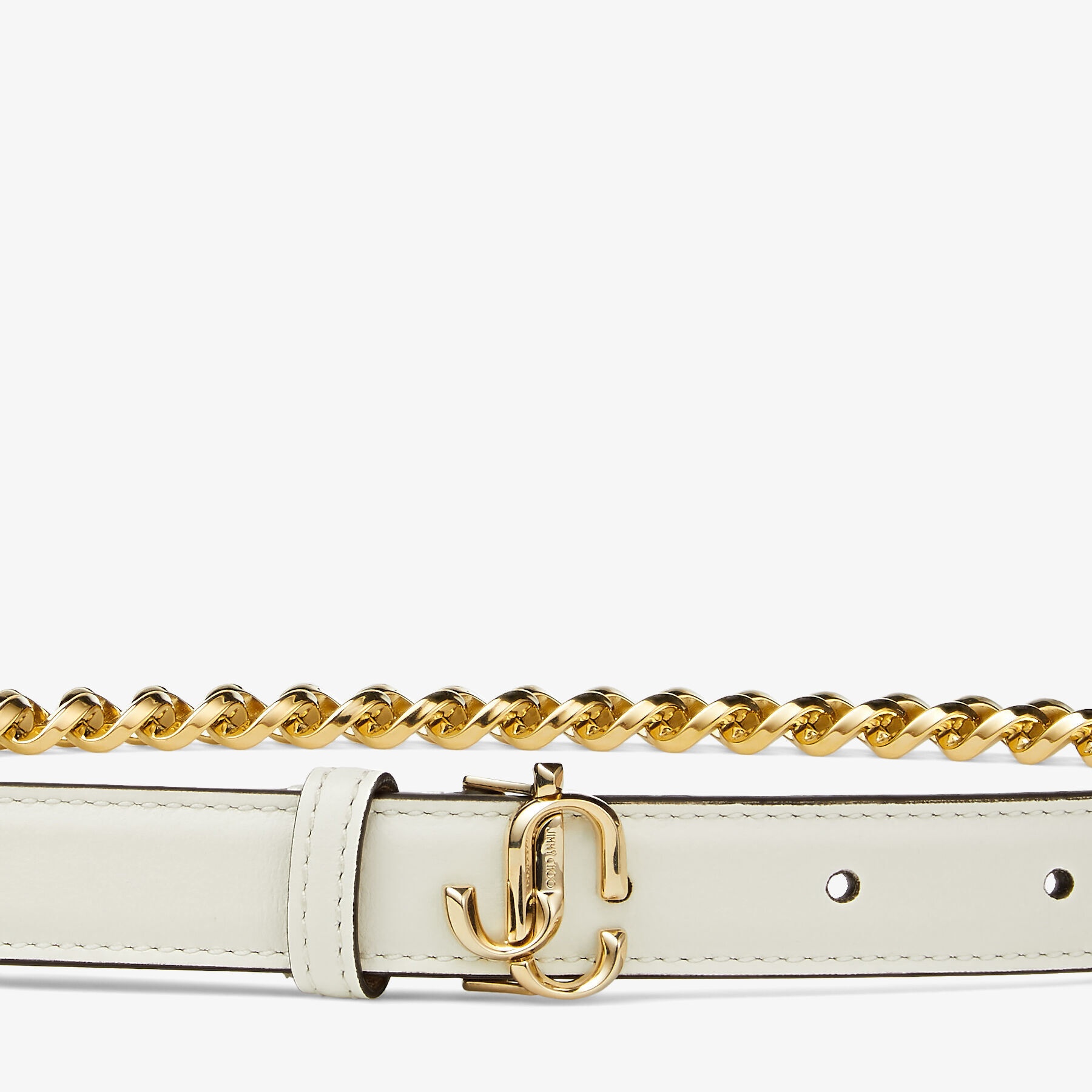 JC Chain
Latte Soft Shiny Calf and Chain Belt with Light Gold JC Emblem - 2