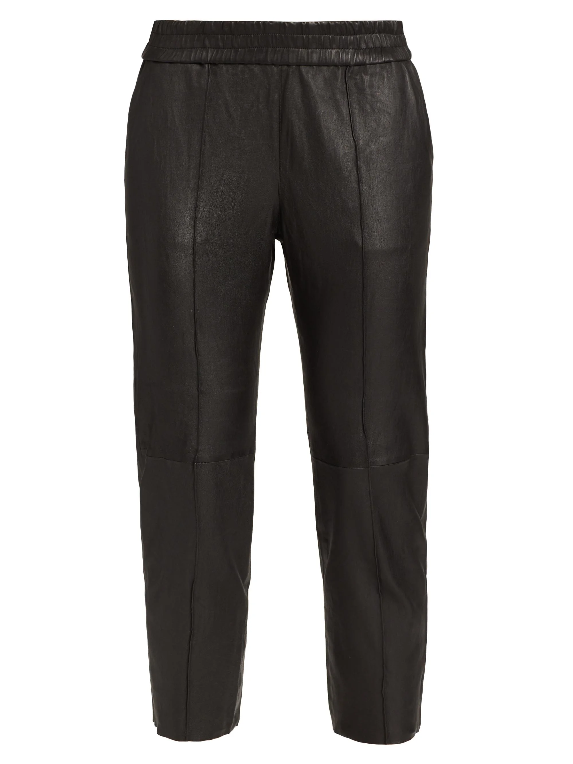 Women's Leather Slim Fit Joggers - Black - 1