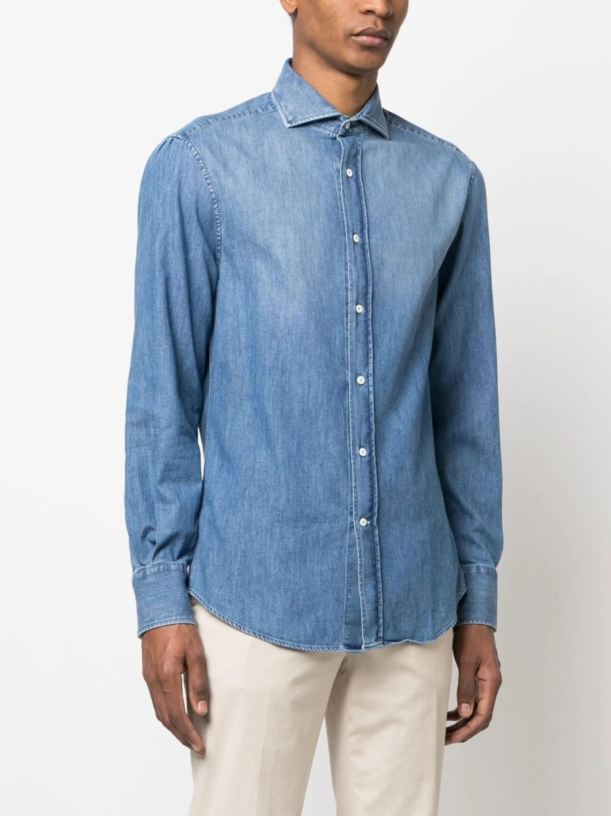 Brunello Cucinelli Spread-collar Denim Shirt - 4