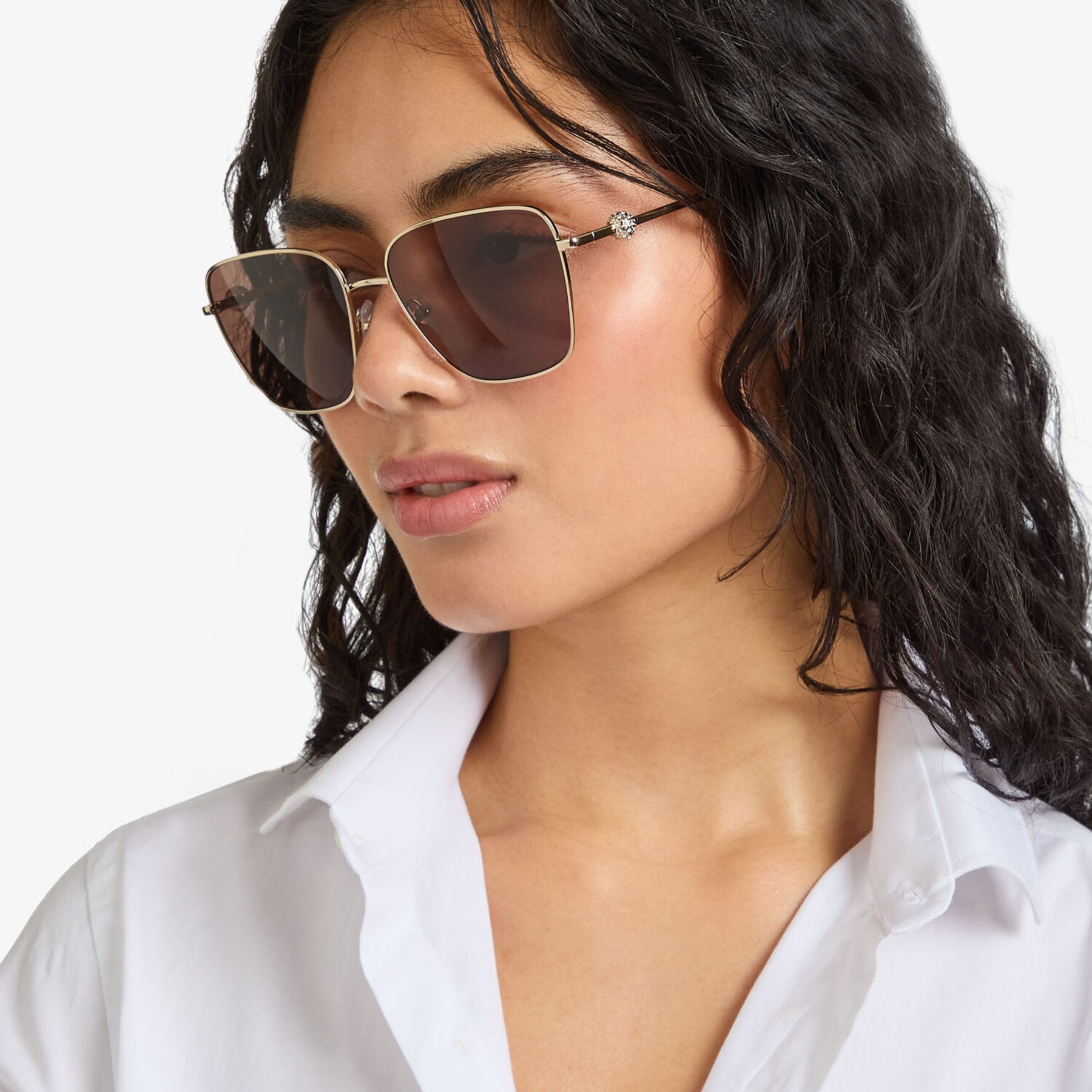 Pua
Pale Gold Square Sunglasses with Crystals - 2