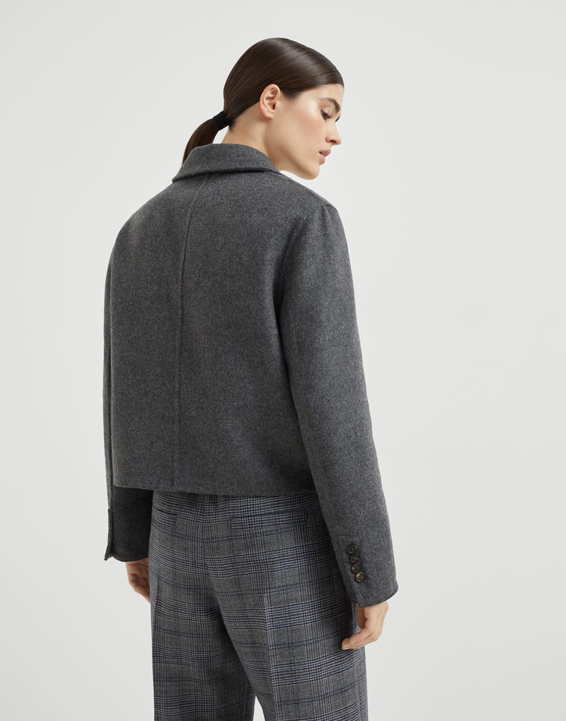 Brunello Cucinelli Hand-crafted virgin wool double cloth cropped blazer with shiny cuffs outlook