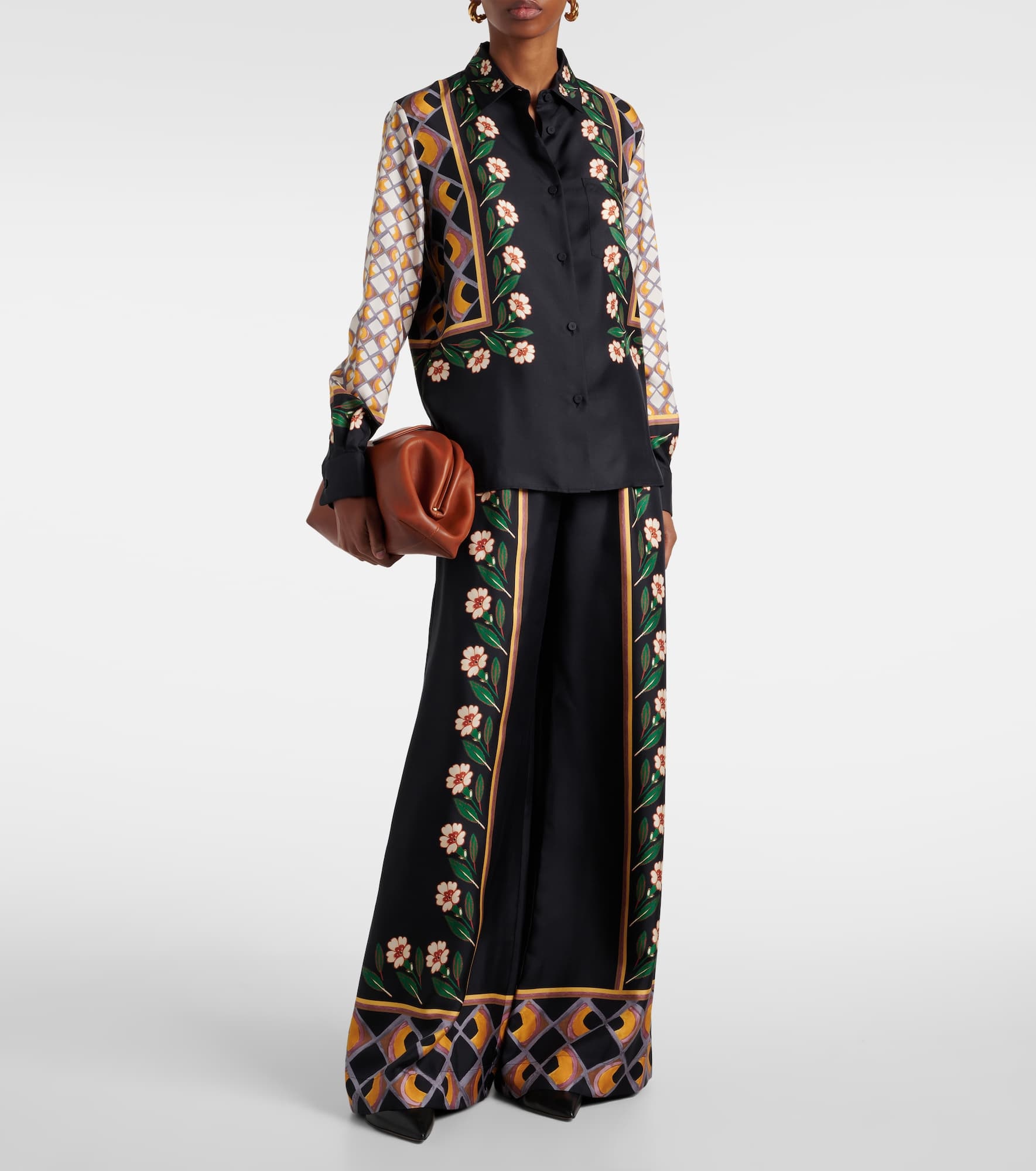 Printed silk twill palazzo pants - 2