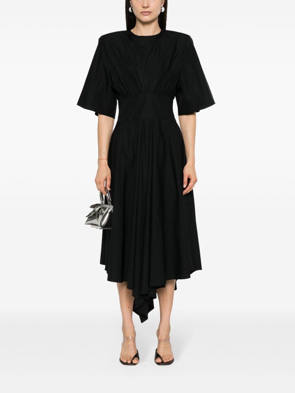 poplin shoulder-pads midi dress - 2