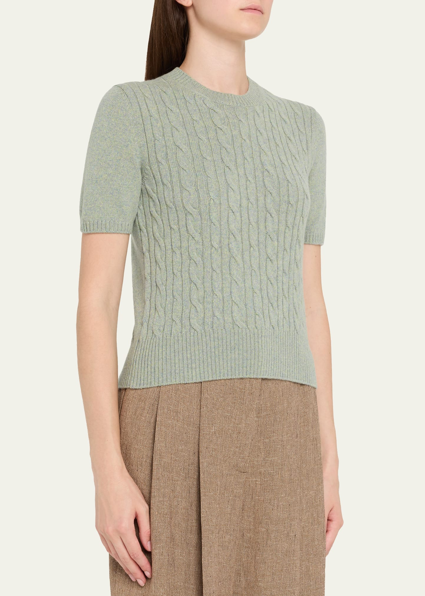 Treccia Cashmere Short-Sleeve Sweater - 4
