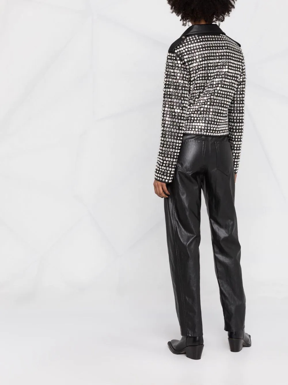 crystal-embellished leather jacket - 4