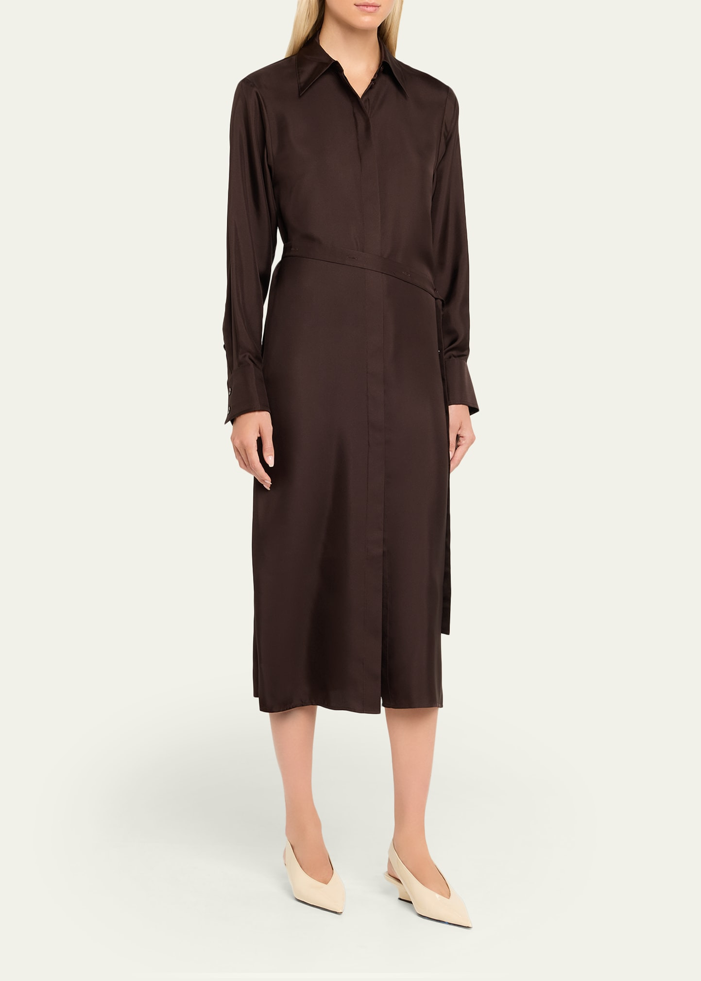 Long-Sleeve Deconstructed Silk Wrap Dress - 4