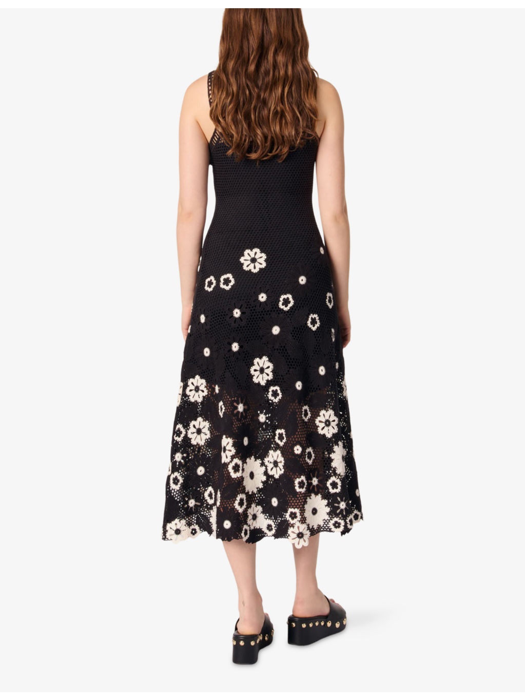Sleeveless Floral-Pattern Cotton-Crochet Midi Dress - 4