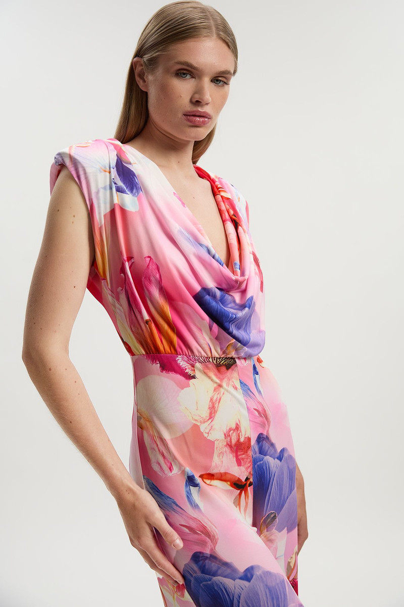 Tall Floral Printed Drapey Jersey Cowl Neck Wide Leg Jumpsuit 3