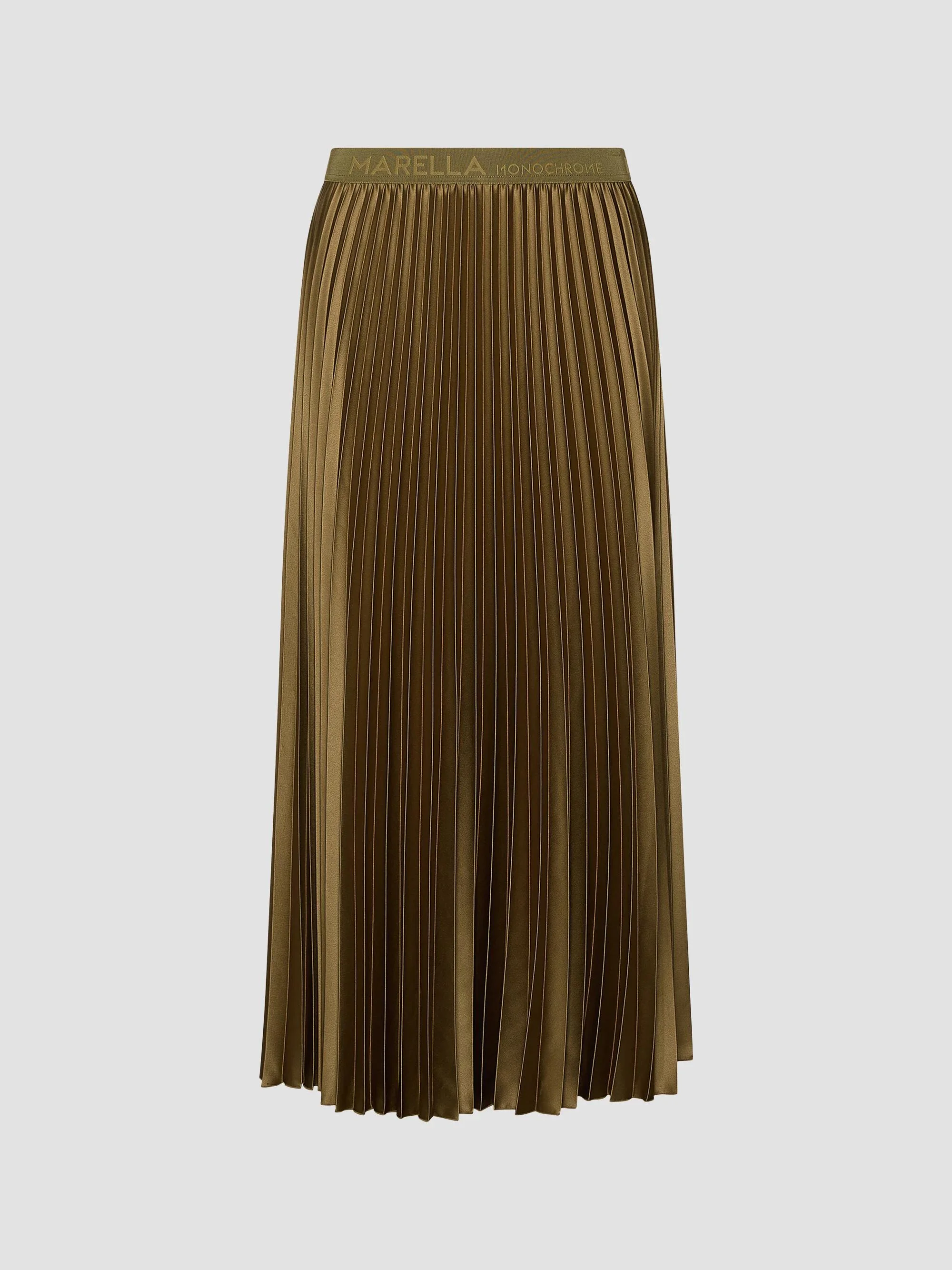 Women's Pleated Satin Skirt - Oil Green - 1