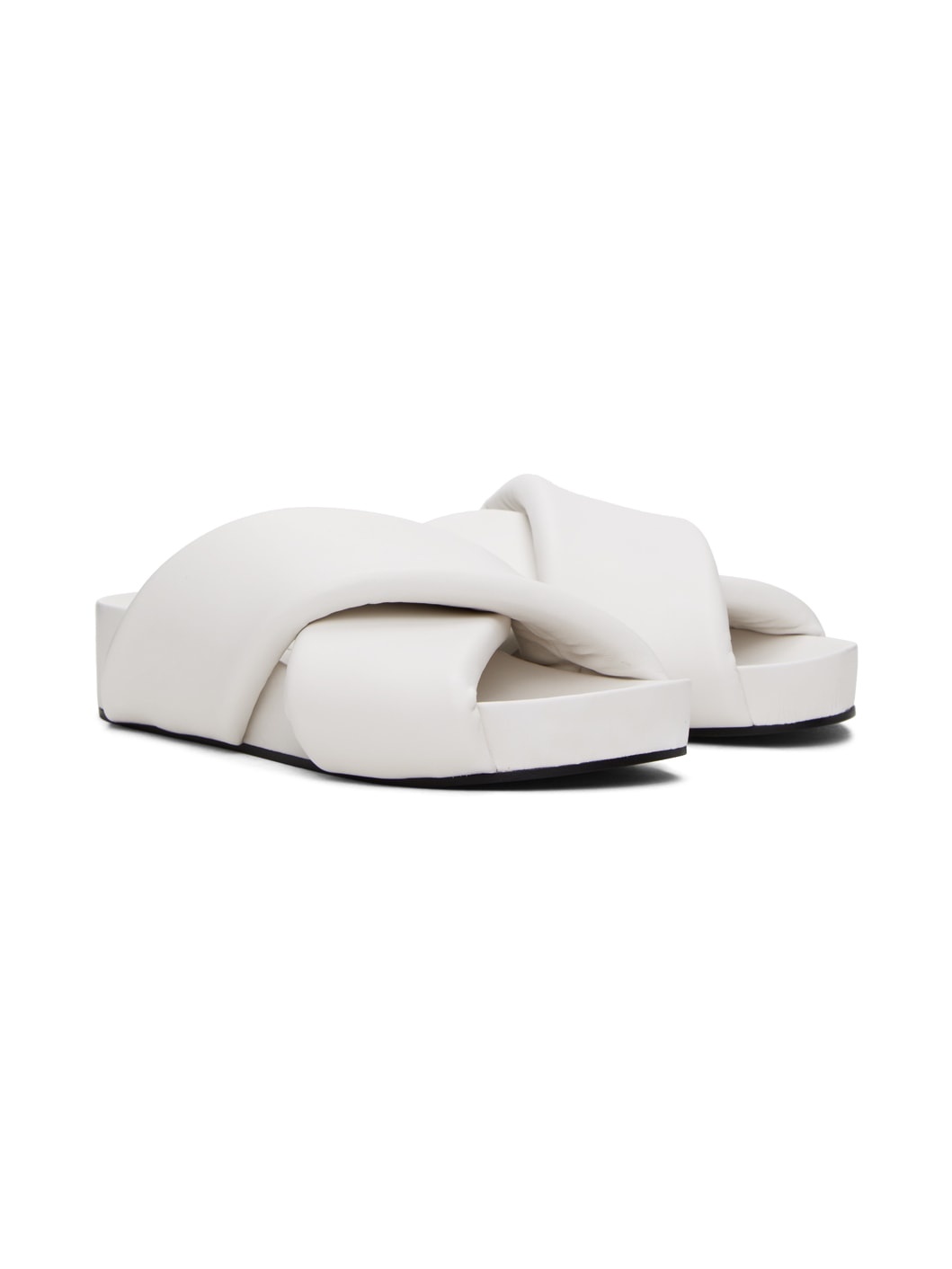 White Padded Slides - 4