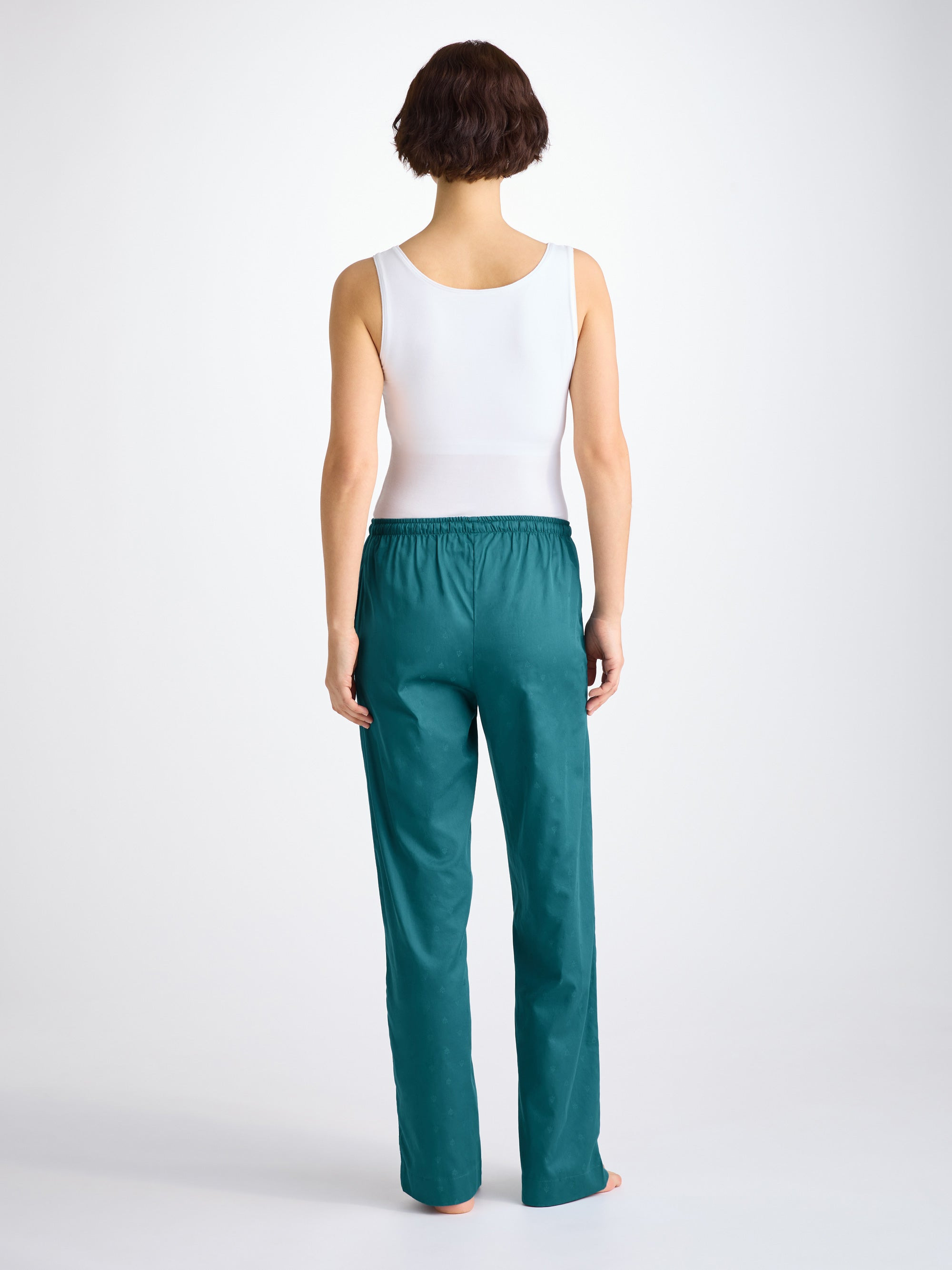 Women's Lounge Pants Cotton Jacquard Jungle Green Paisley Motif - 4