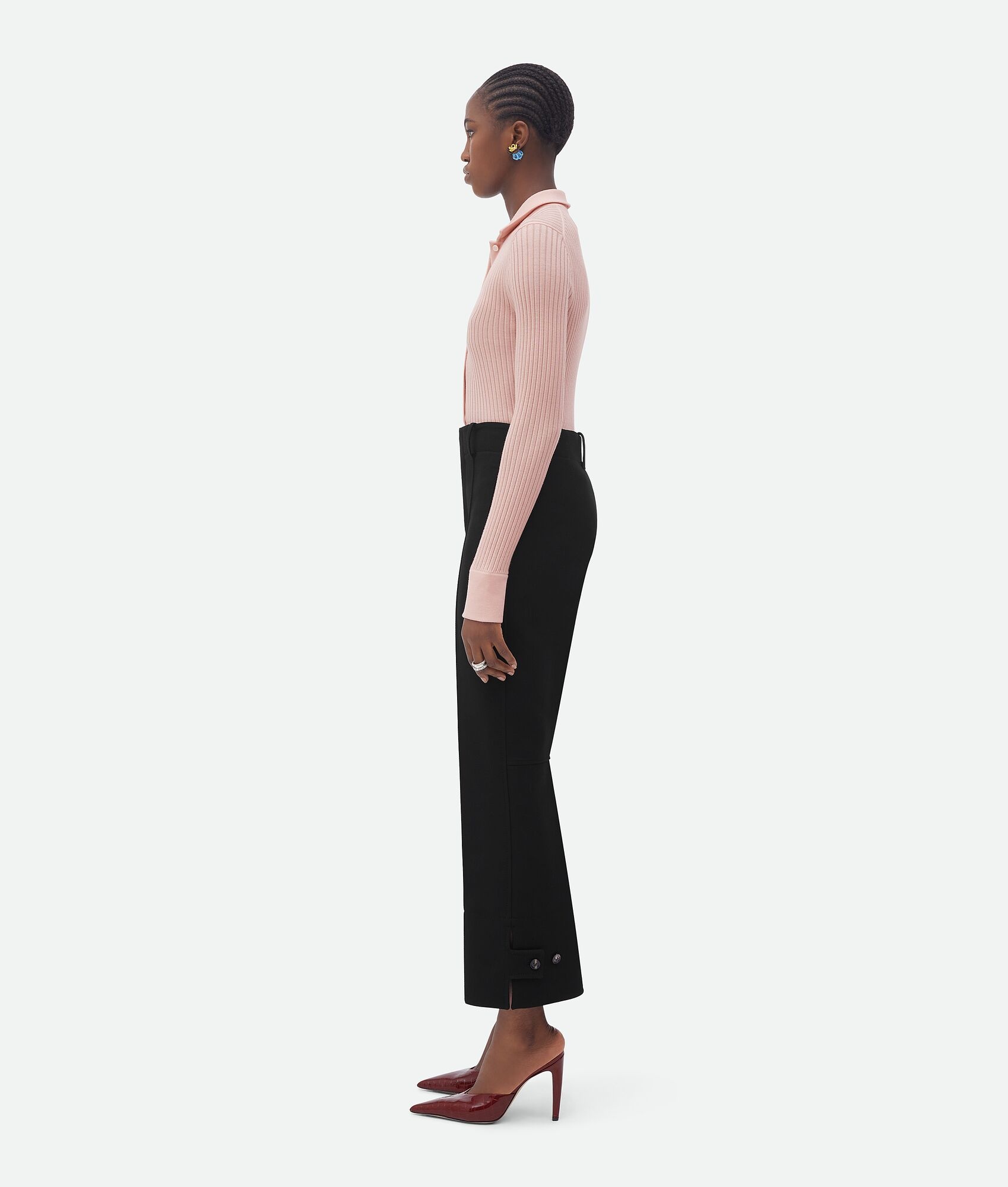 slim leg melange wool pants - 2