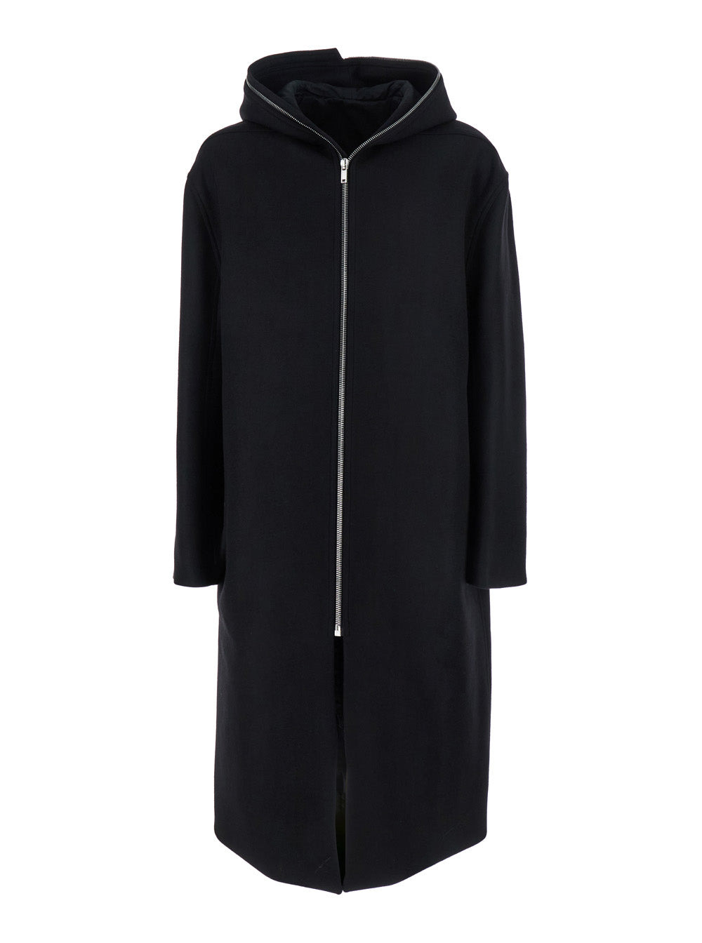 Rick Owens Men Black Coat With Fixed Hood And Rear Single Vent In Wool Man - 1