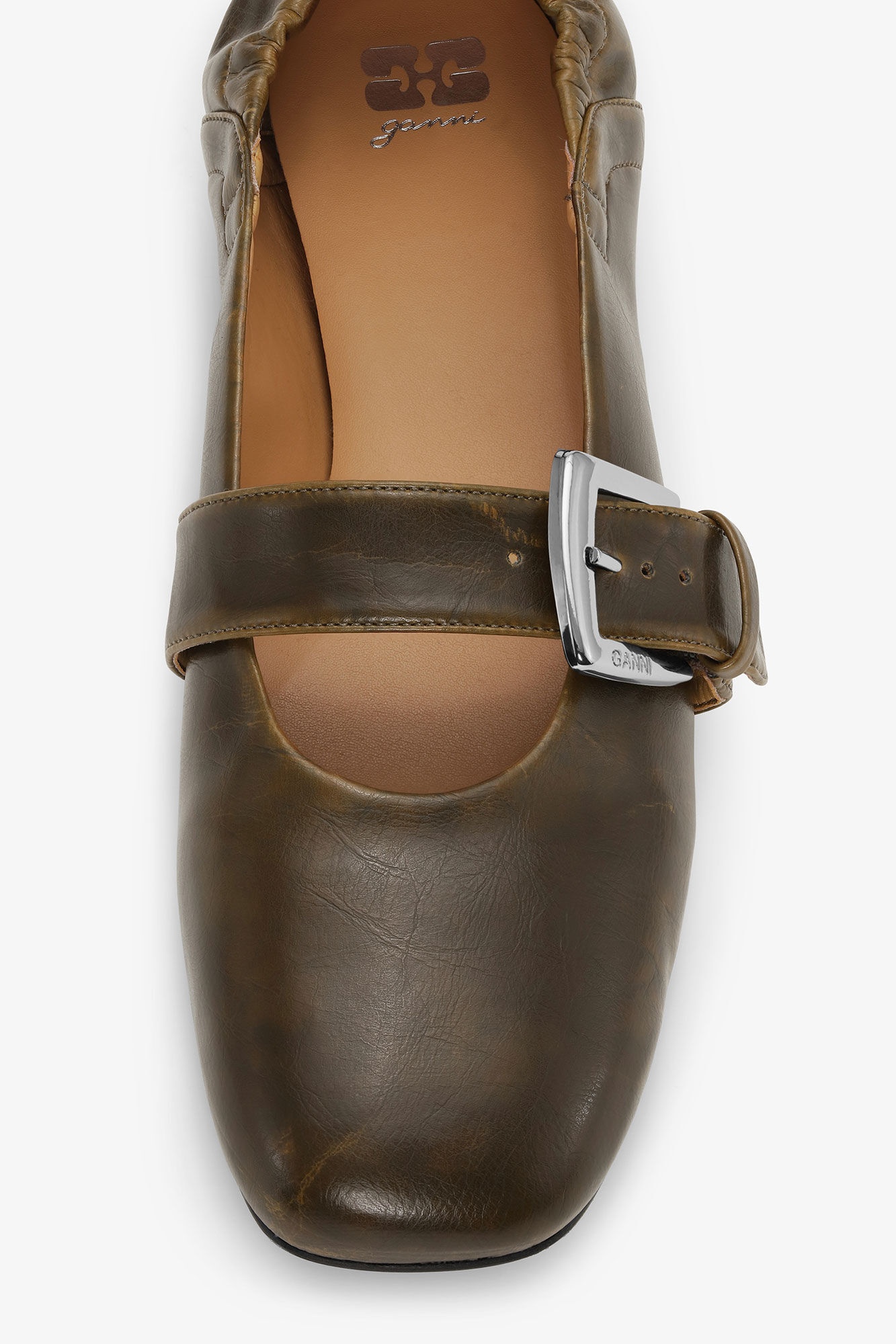 DARK-OLIVE BUCKLE STRAP BALLERINAS - 4