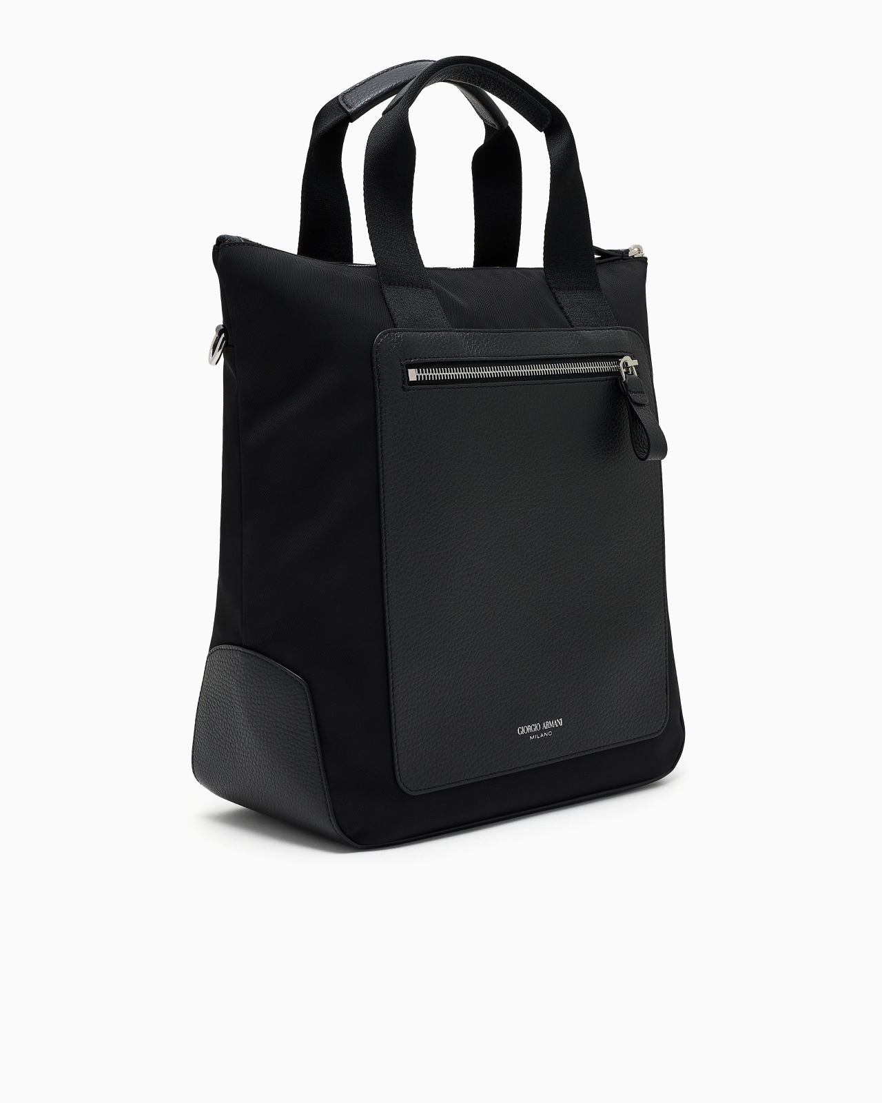 SMALL SHOPPER BAG IN RECYCLED NYLON AND PEBBLED LEATHER - 2