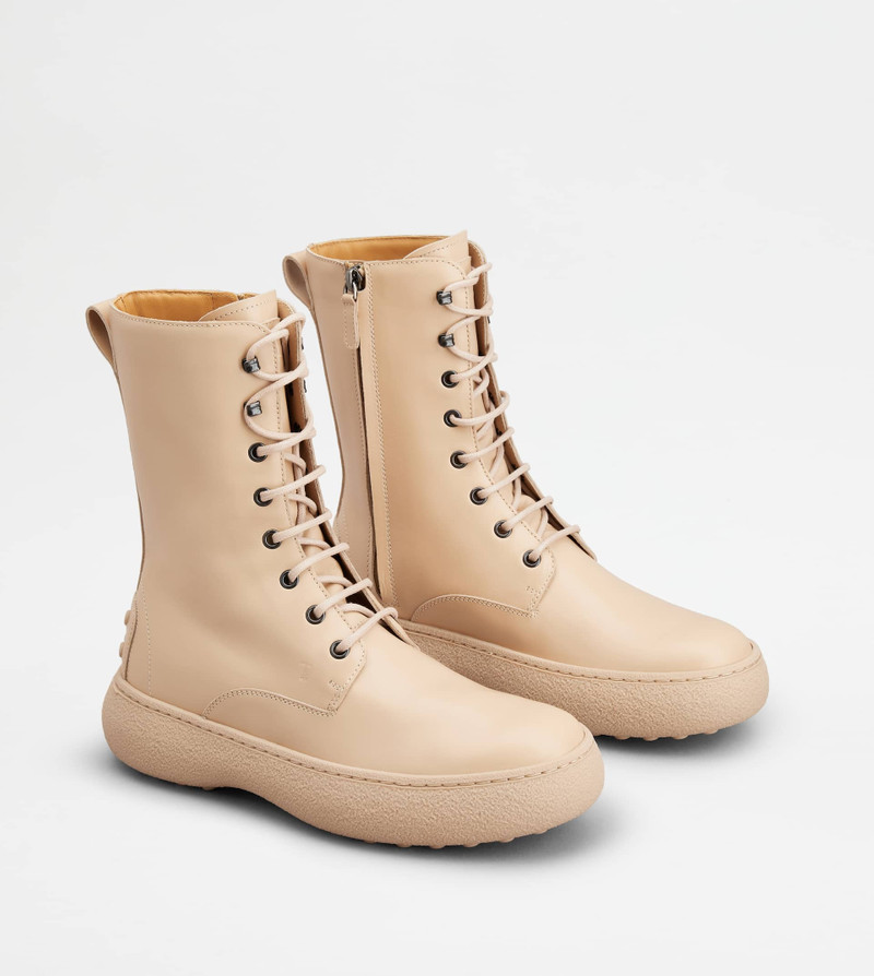 TOD'S W. G. LACE-UP ANKLE BOOTS IN LEATHER - BEIGE 3