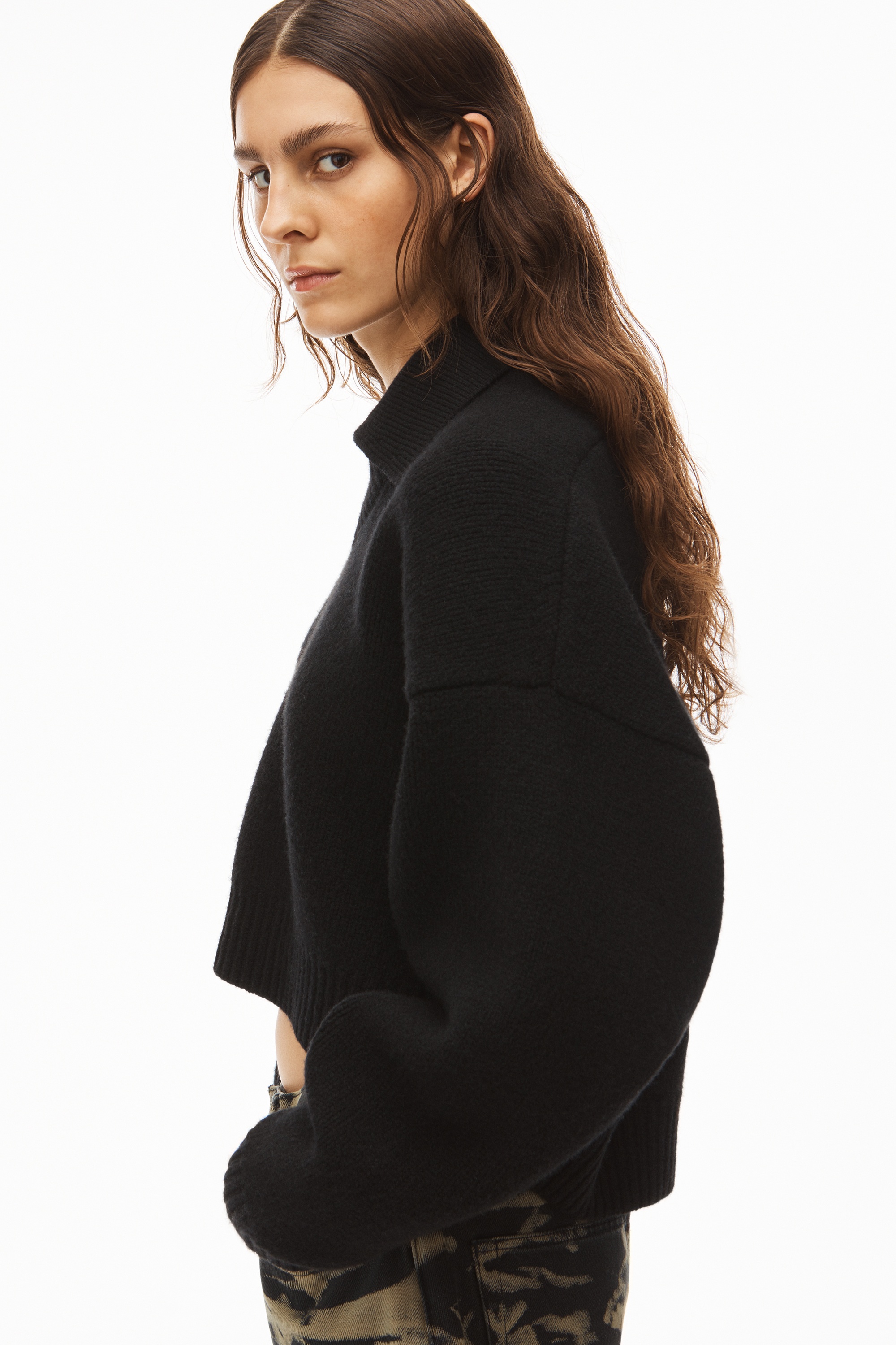 COLLARED V-NECK PULLOVER IN BOILED WOOL - 5