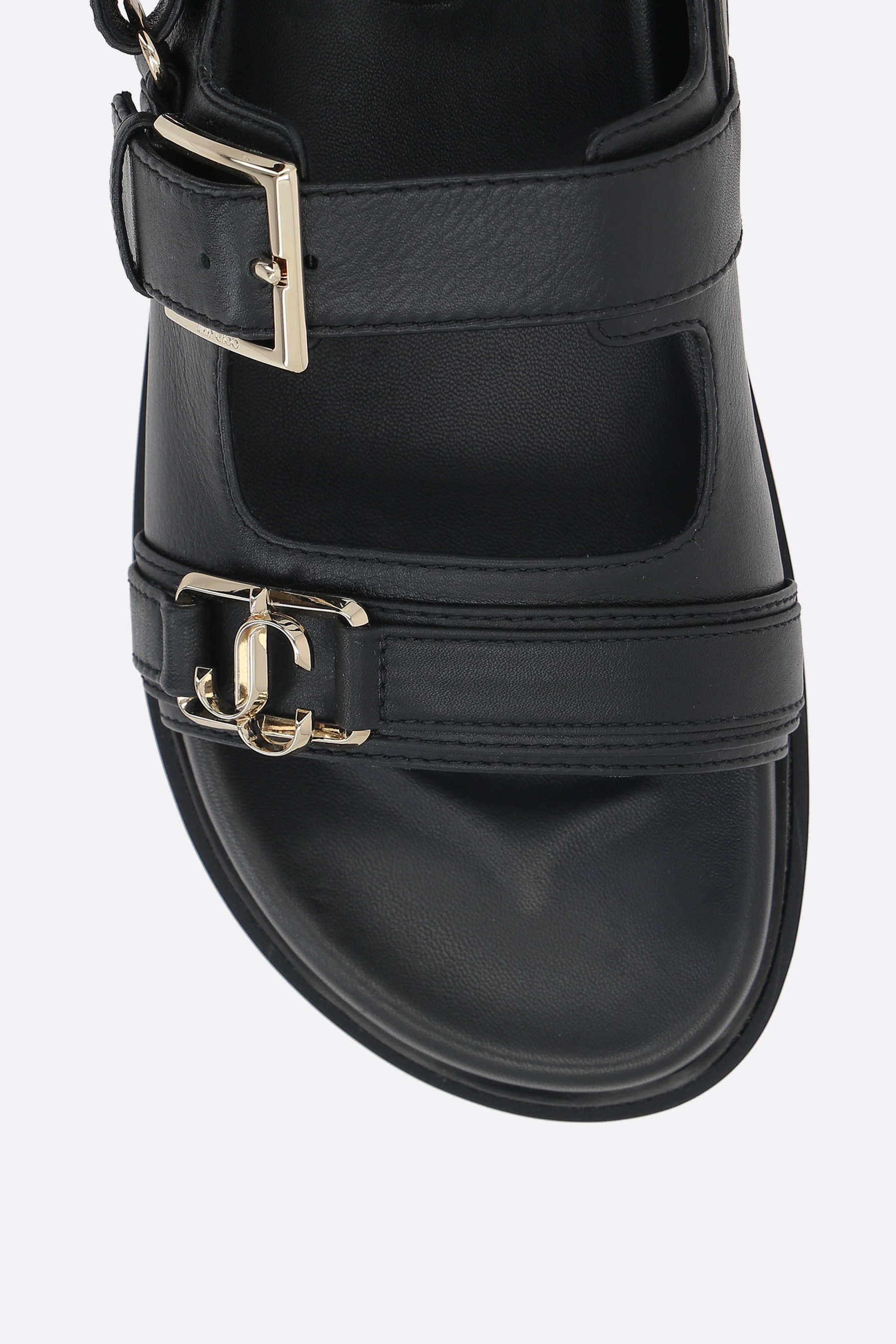 【JIMMY CHOO】Elyn Flat バイカラー リネンフラットサンダル Elyn Flat | Black Calf Leather Flat Sandals | JIMMY CHOO