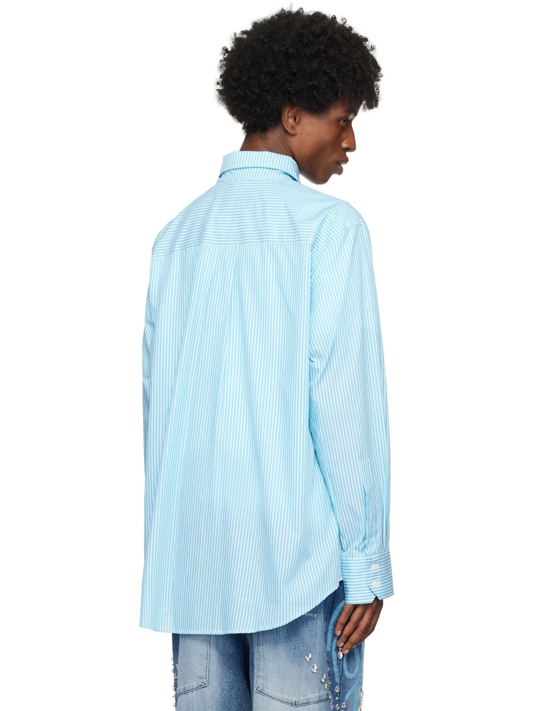 Blue & White Striped Poplin Shirt - 3