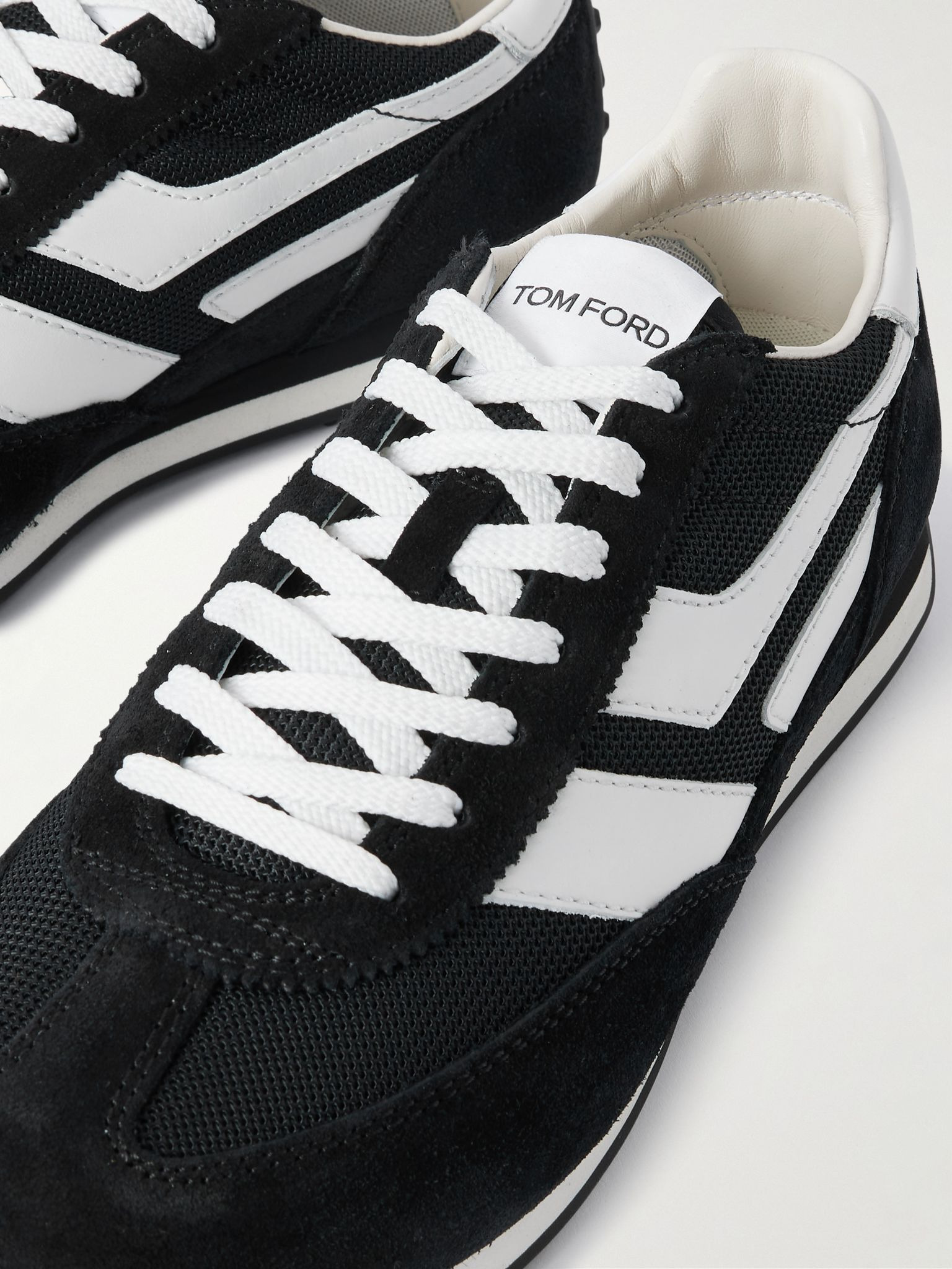 Mesh and Leather-Trimmed Suede Sneakers Black - 5