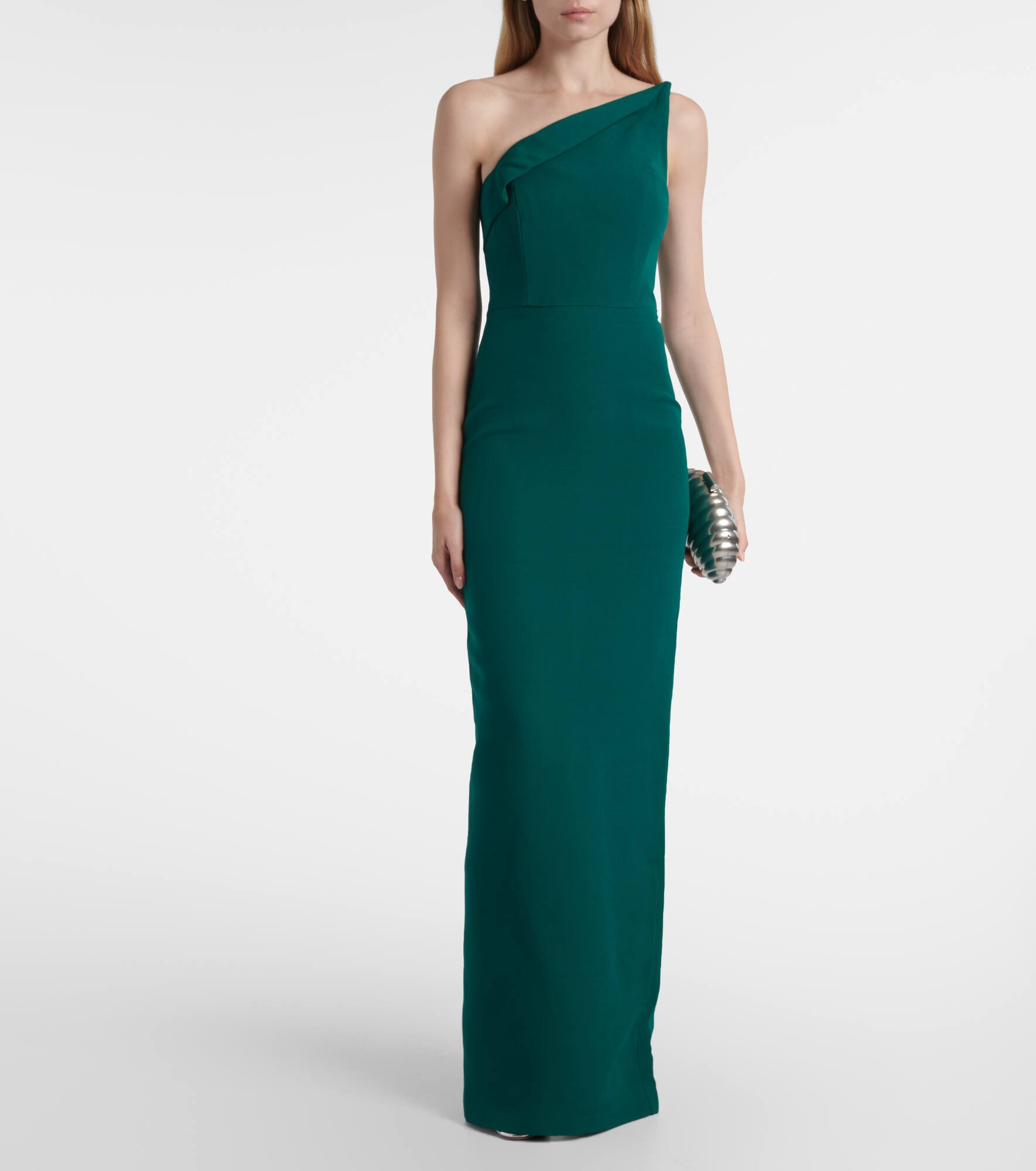 One-shoulder wool and silk corset gown - 2