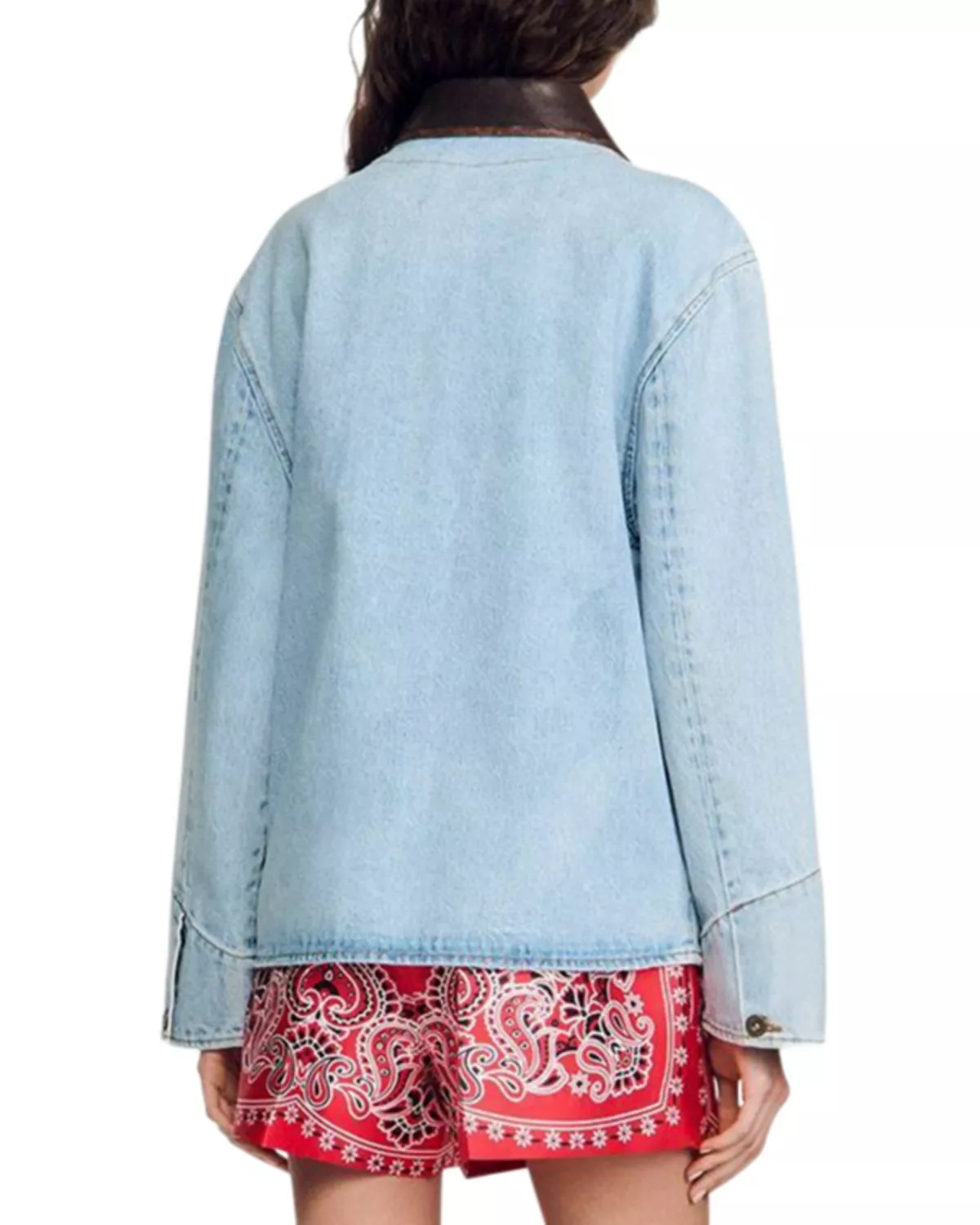 Leather Collar Denim Jacket - 3
