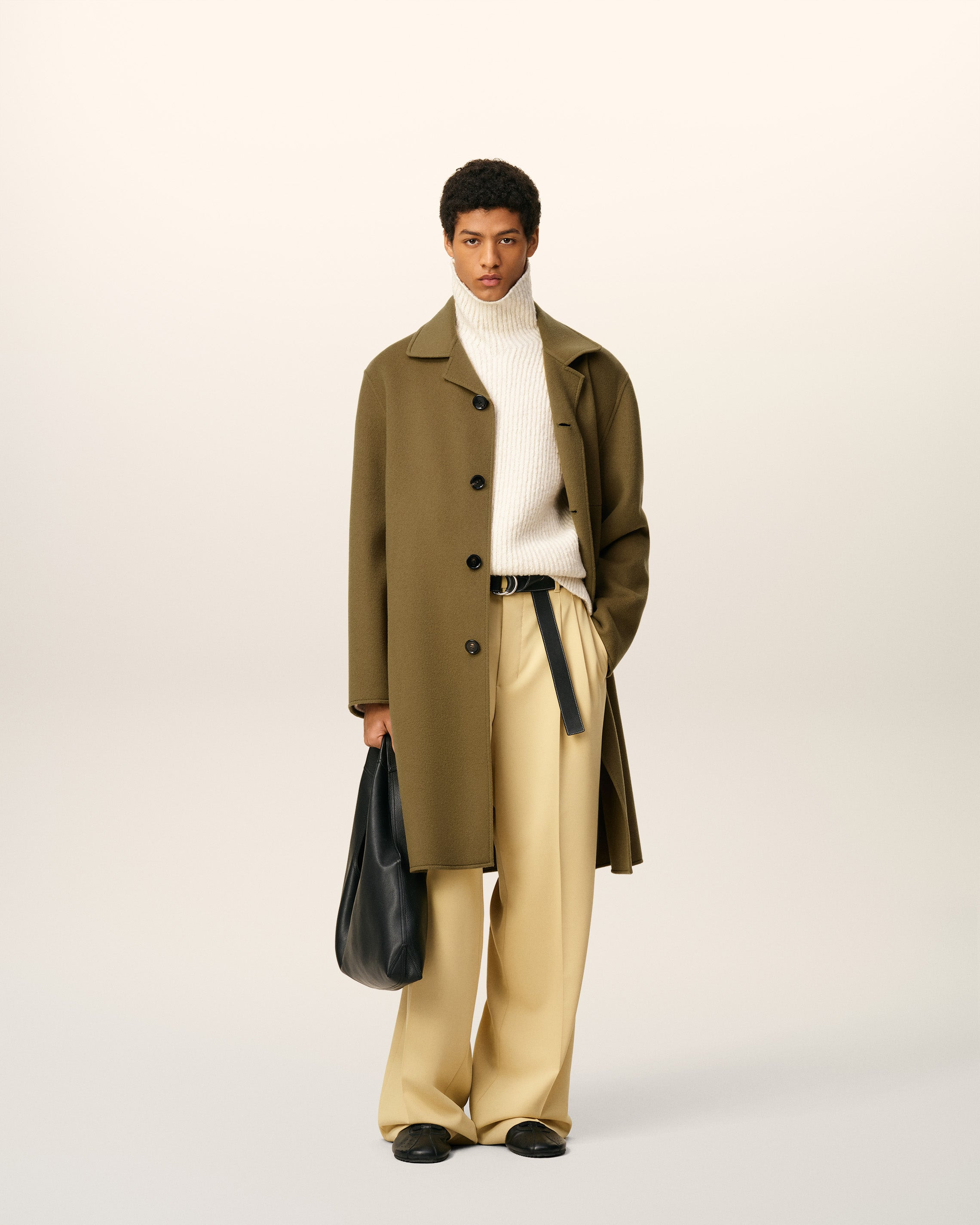 GREEN WOOL BELTED COAT - 2