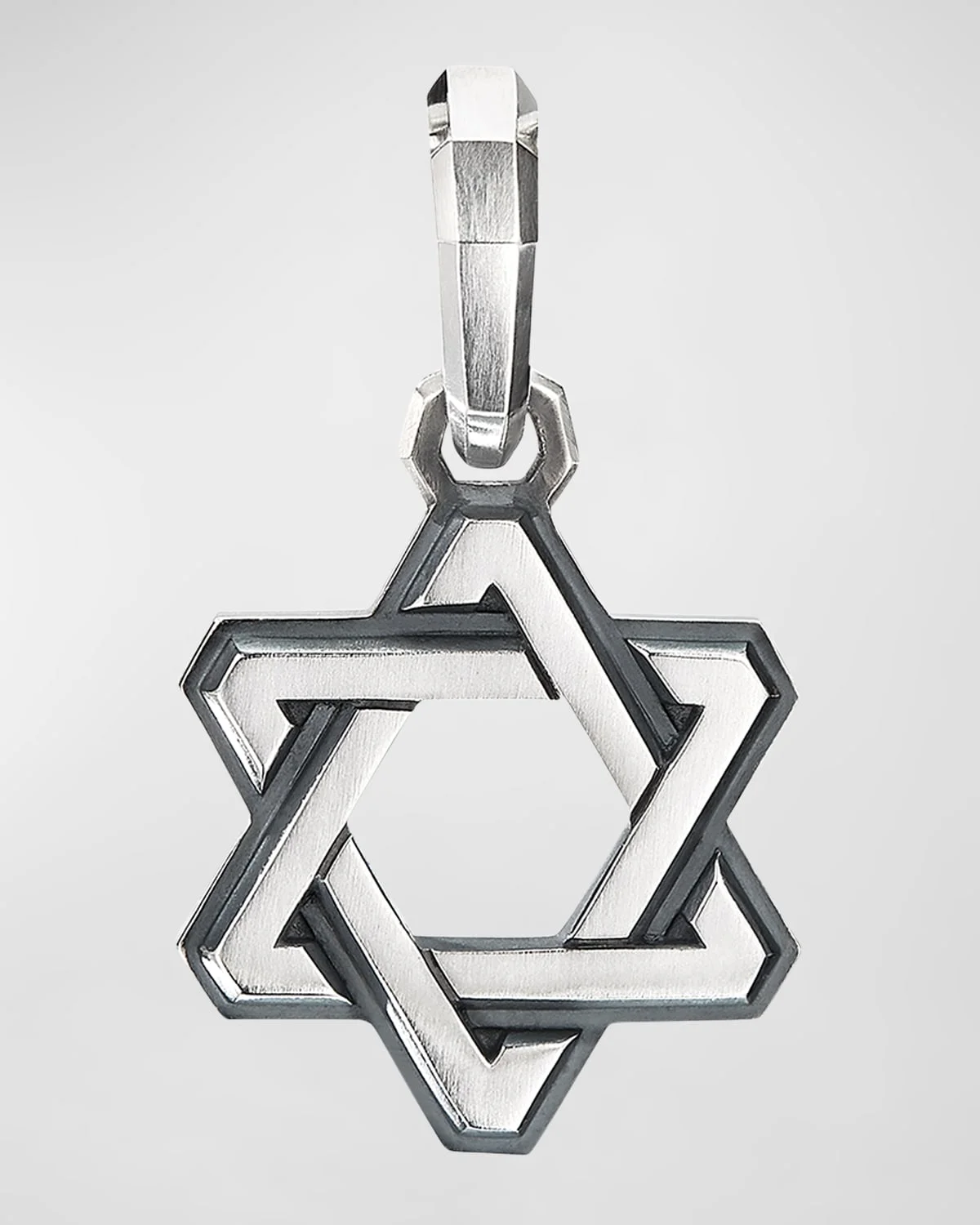 Men's Deco Star of David Pendant with Diamonds in Silver, 24mm - 1
