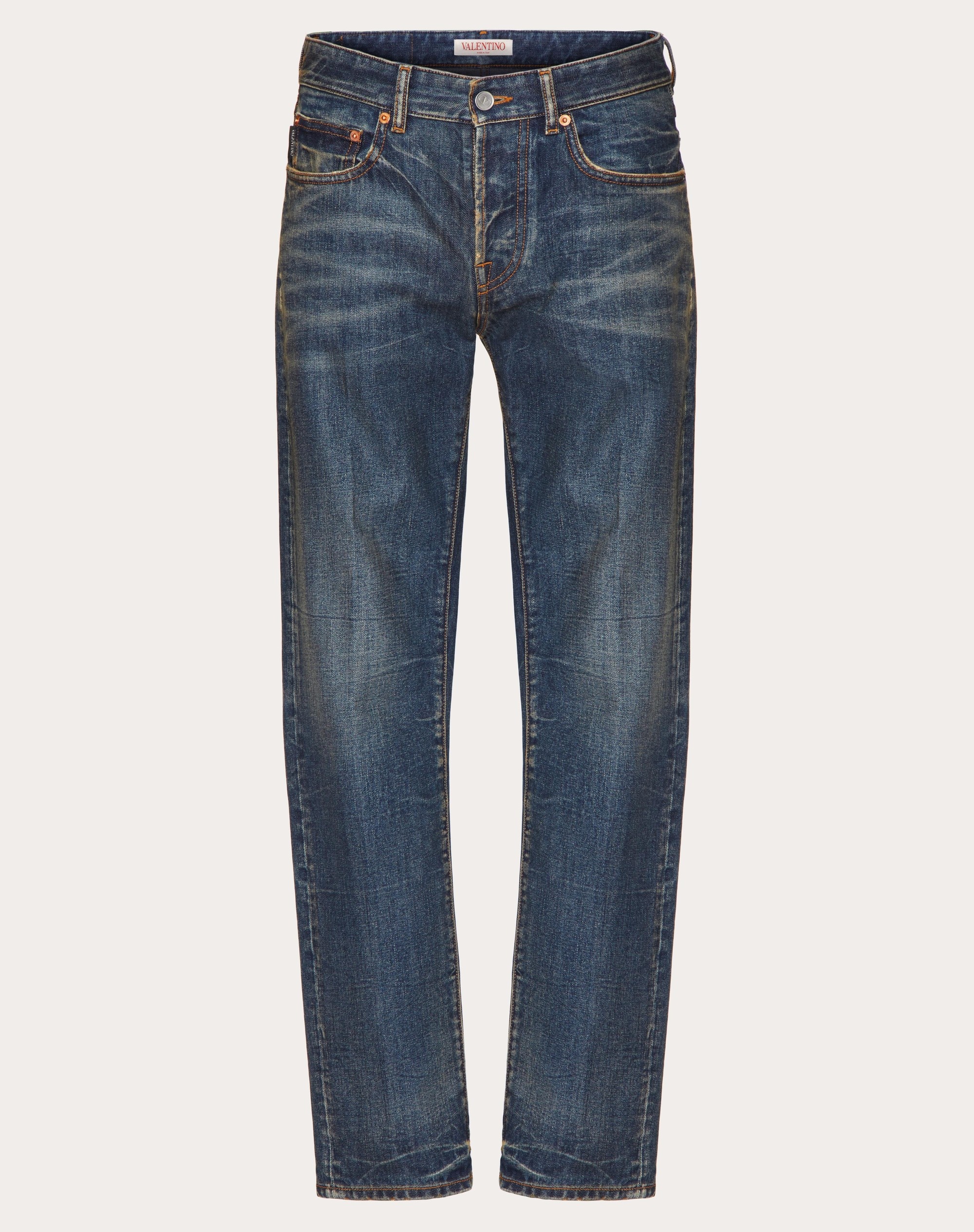 DENIM PANTS WITH METALLIC V DETAIL - 1