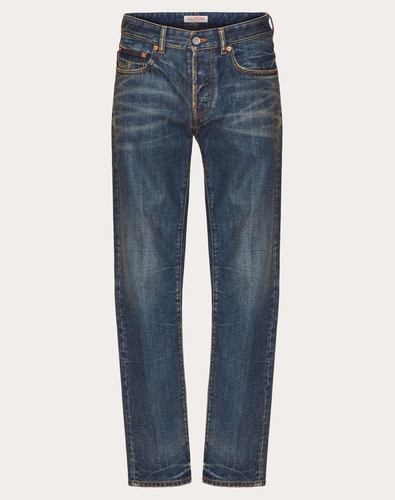DENIM PANTS WITH METALLIC V DETAIL 1