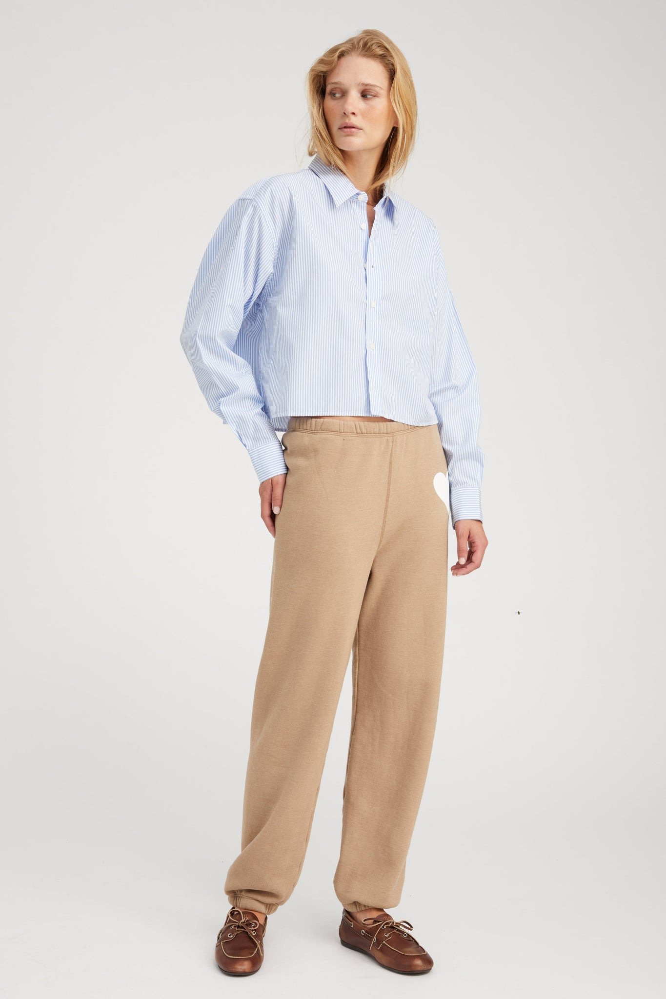 BABY BLUE STRIPED CROPPED BUTTON DOWN - 2