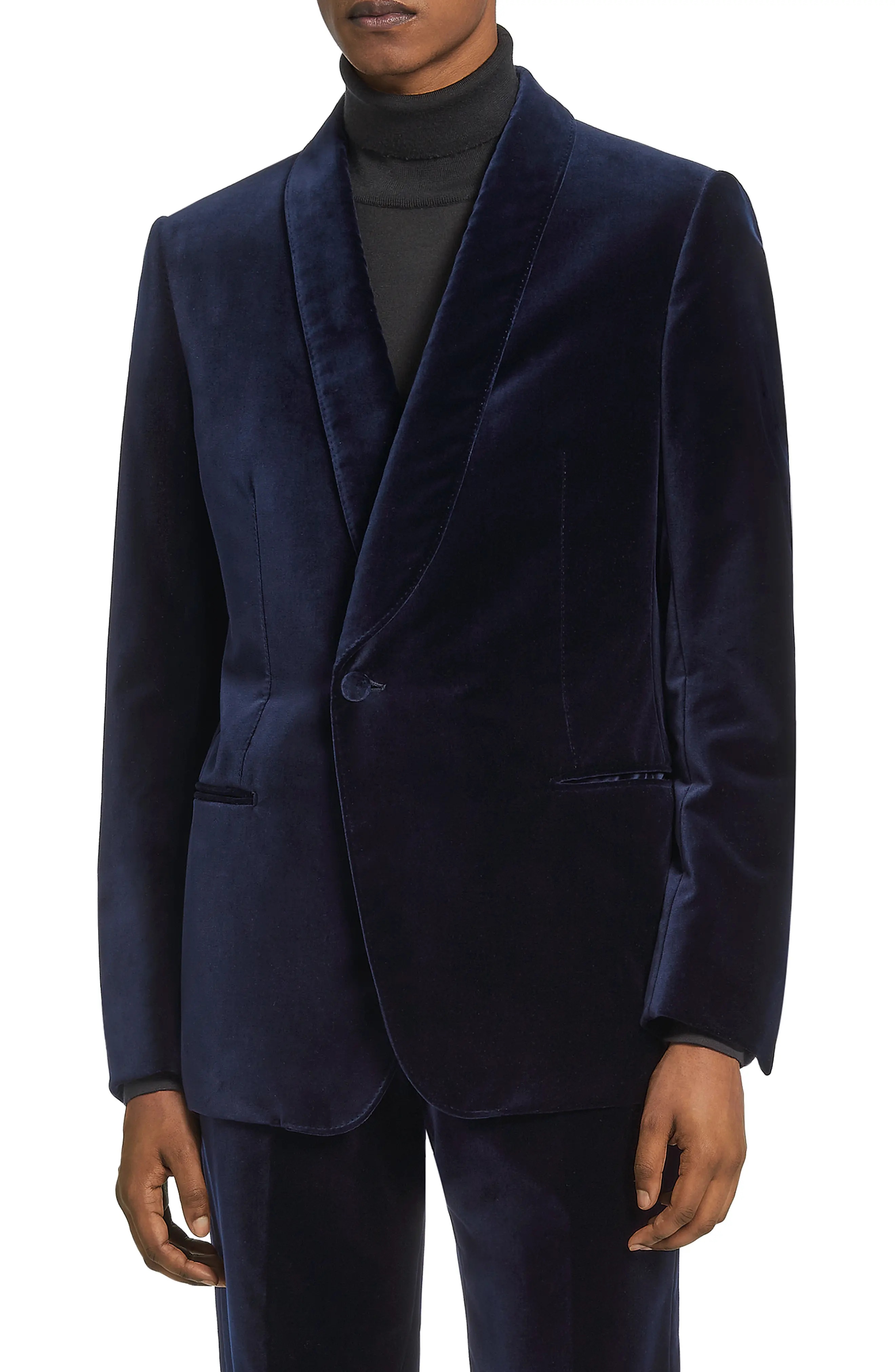 Shawl Collar Velveteen Dinner Jacket - 1