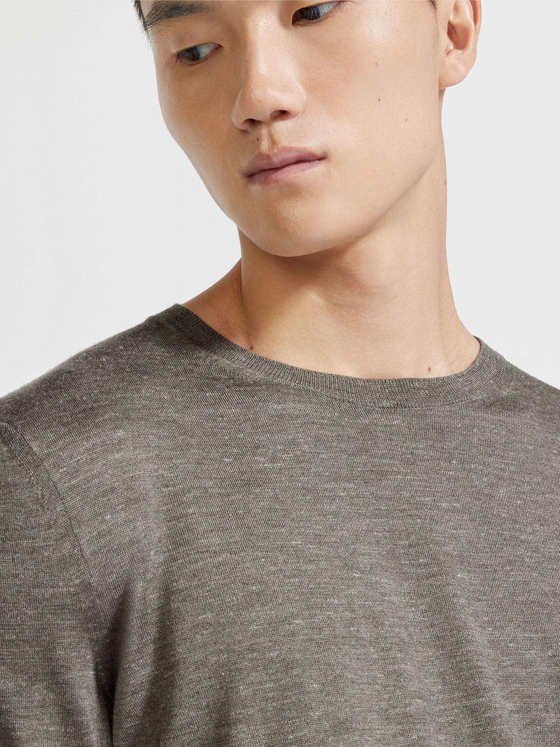 ZEGNA DARK TAUPE MÉLANGE SILK CASHMERE AND LINEN CREWNECK outlook