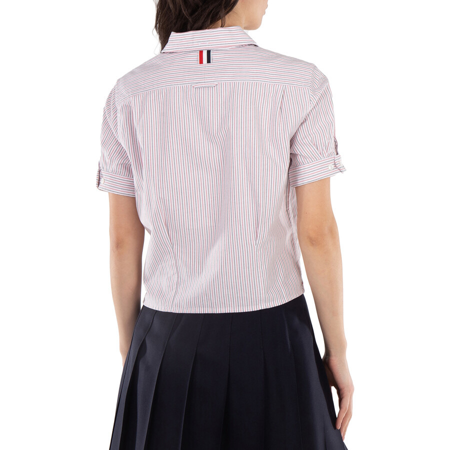 Thom Browne Short Sleeve Stripe Oxford Blouse - 5