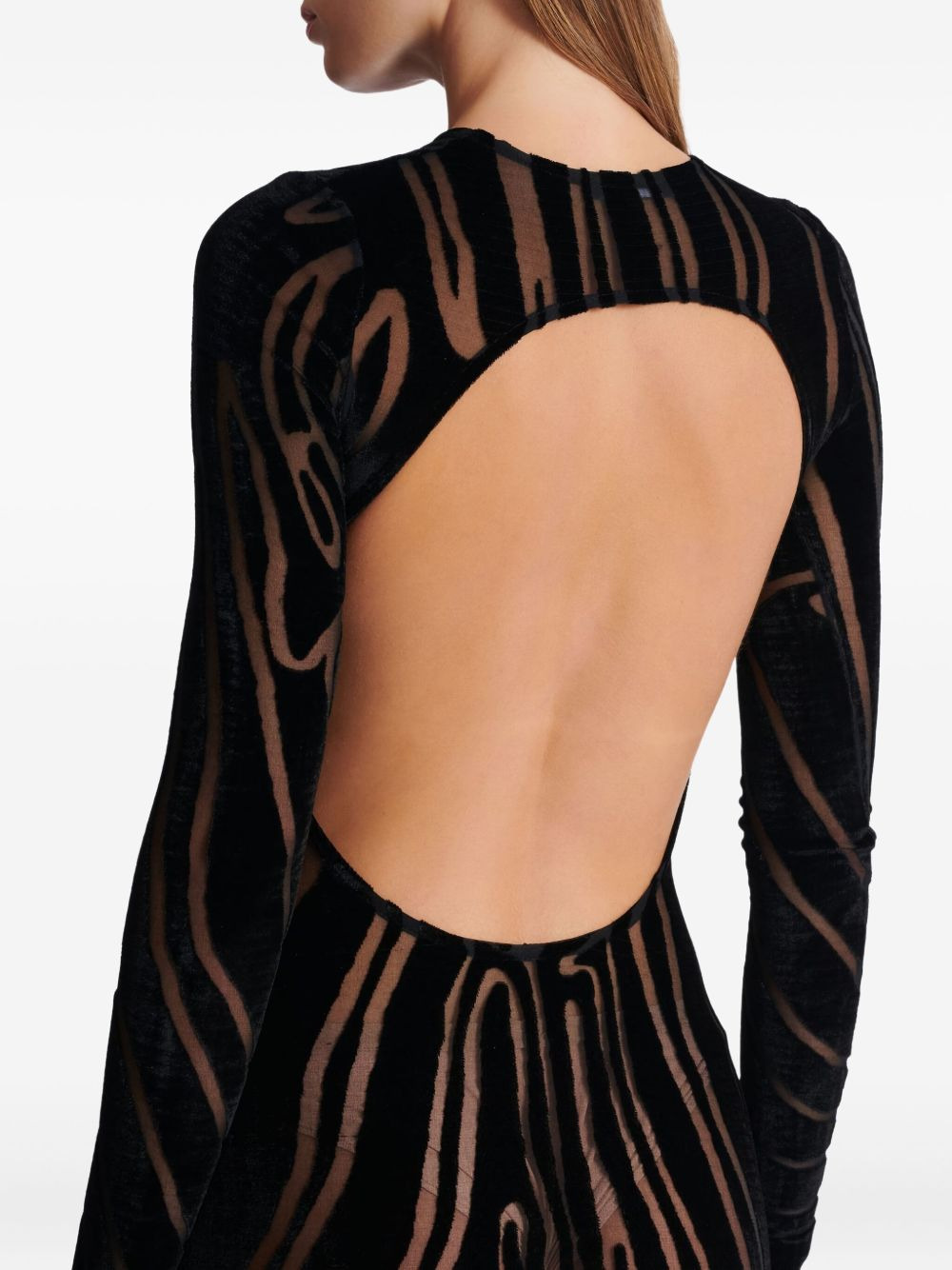 zebra-print velvet midi dress - 5