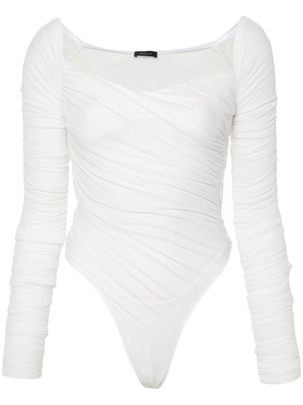off-shoulder ruched mesh bodysuit - 1