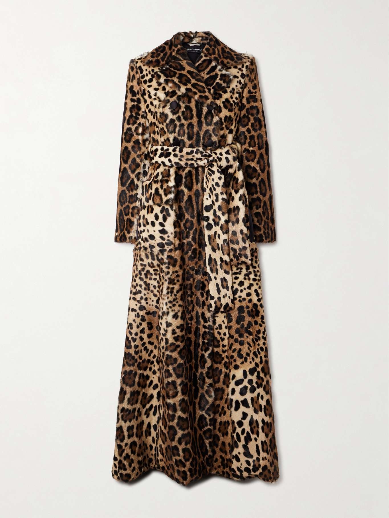 Belted double-breasted leopard-print goat hair coat - 1