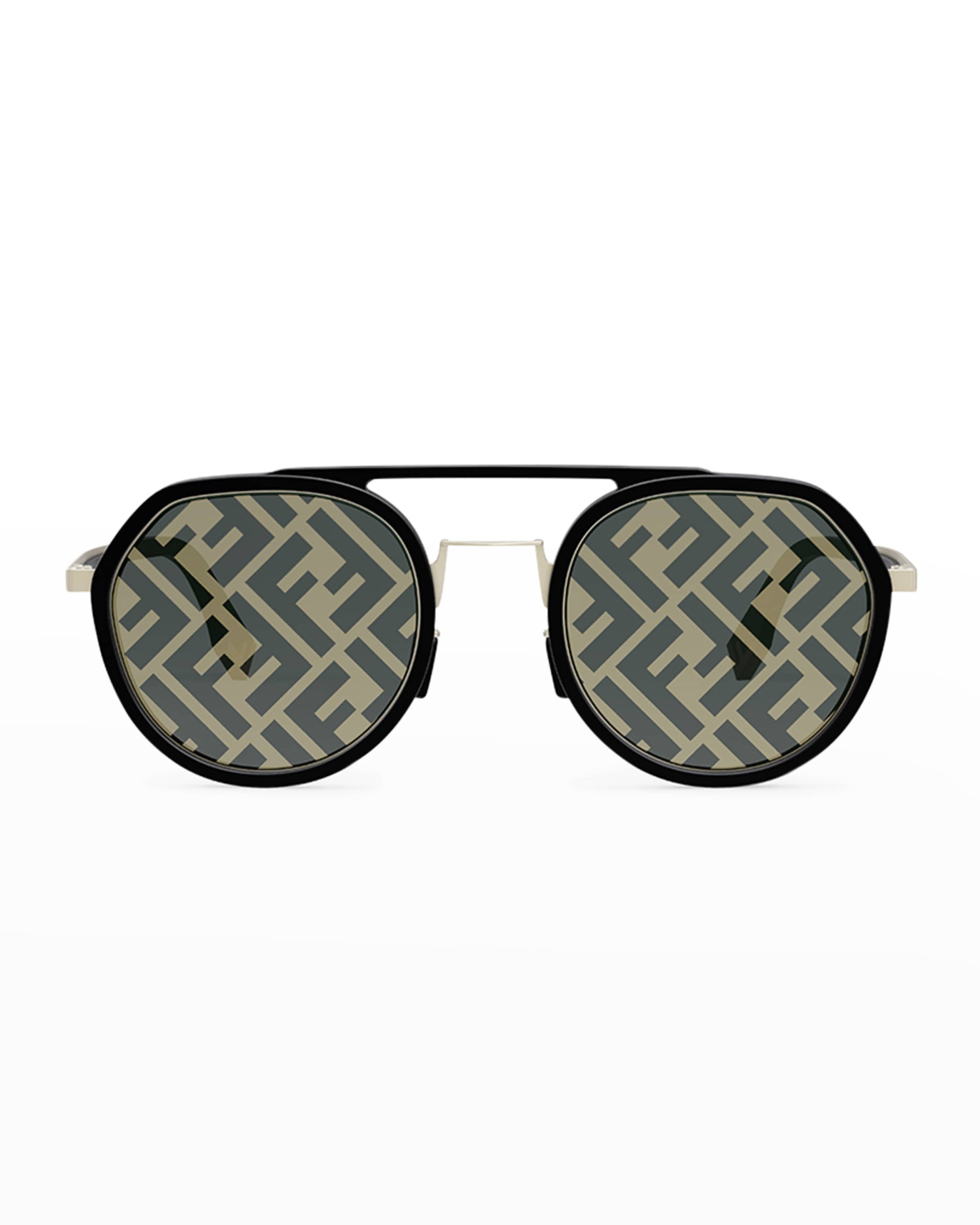 Men's FF-Monogram Lens Double-Bridge Round Sunglasses - 3