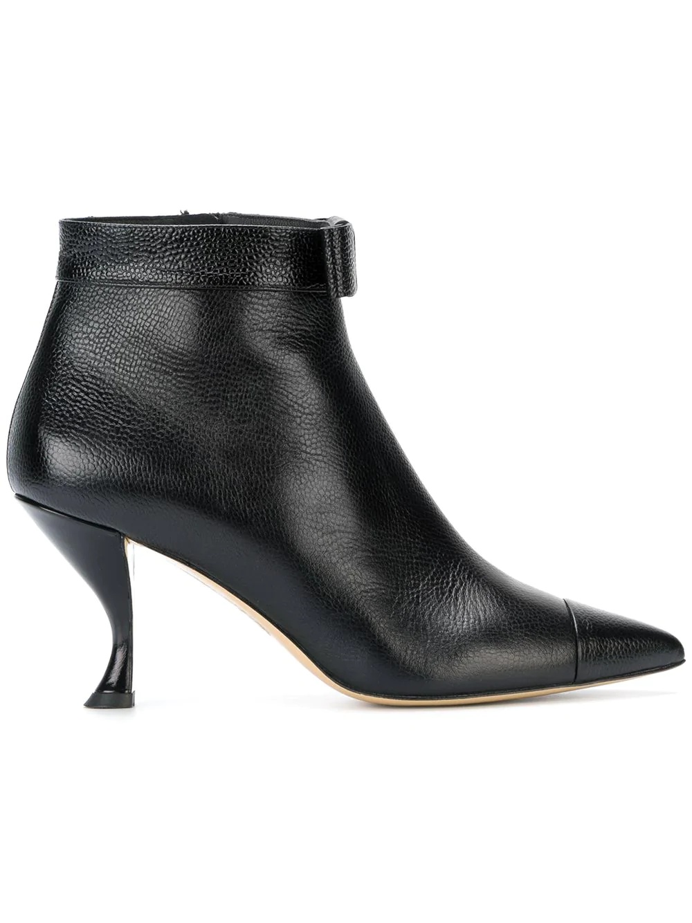 Bowed Curved Heel Bootie In Pebble Grain Leather - 1