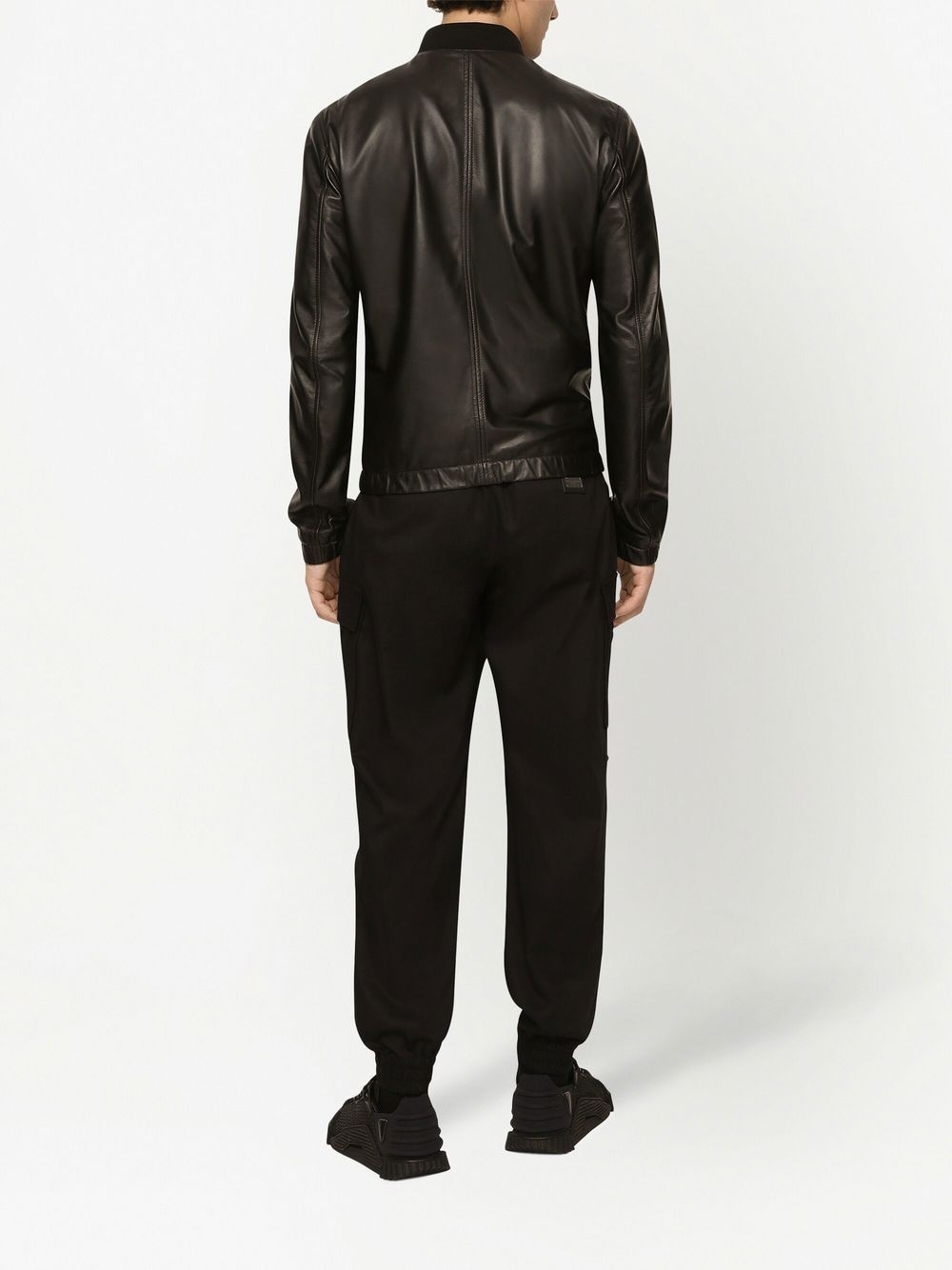 logo-appliqué leather jacket - 4