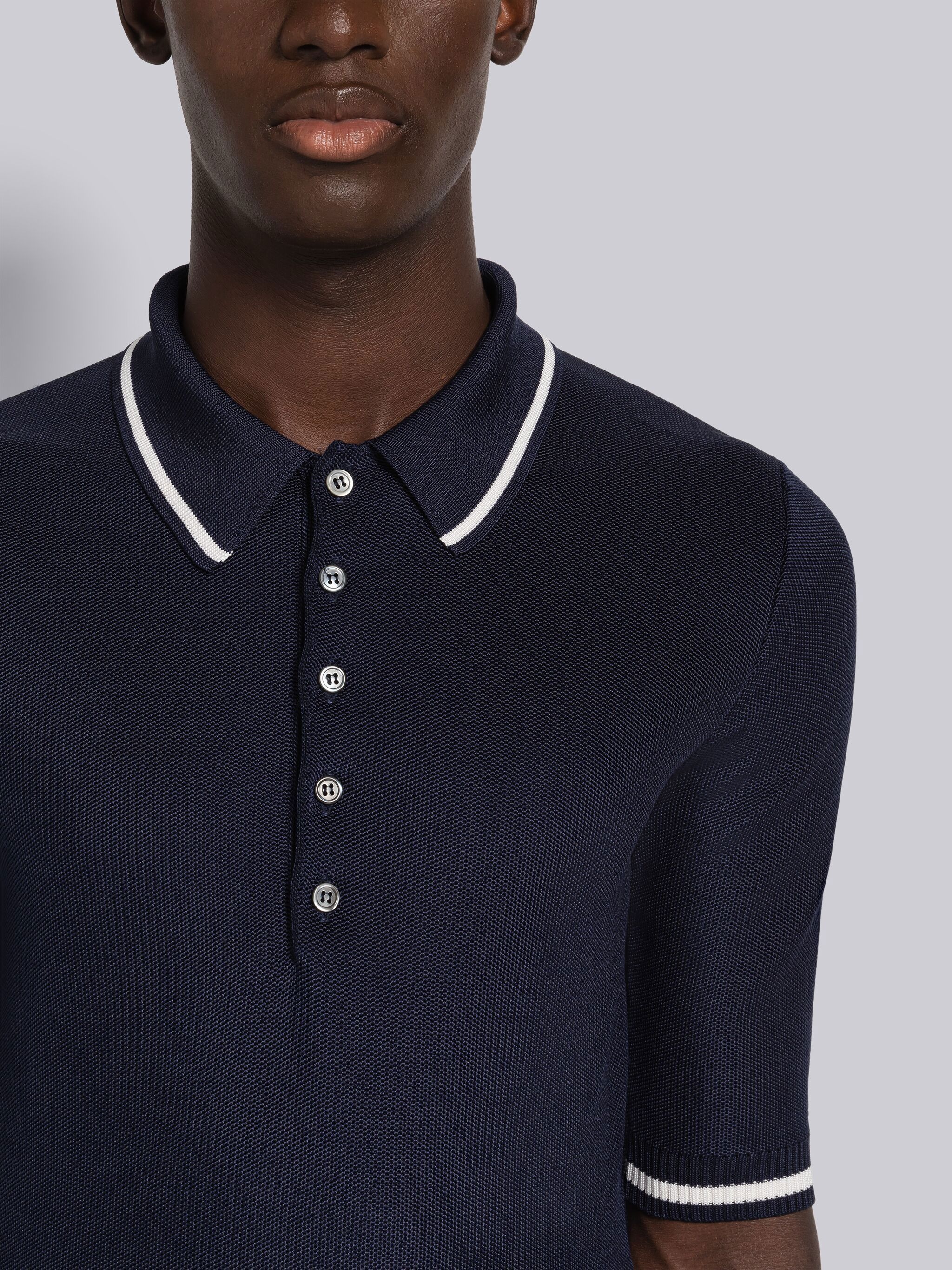 Silk Cotton Pique Tipping Short Sleeve Polo - 5