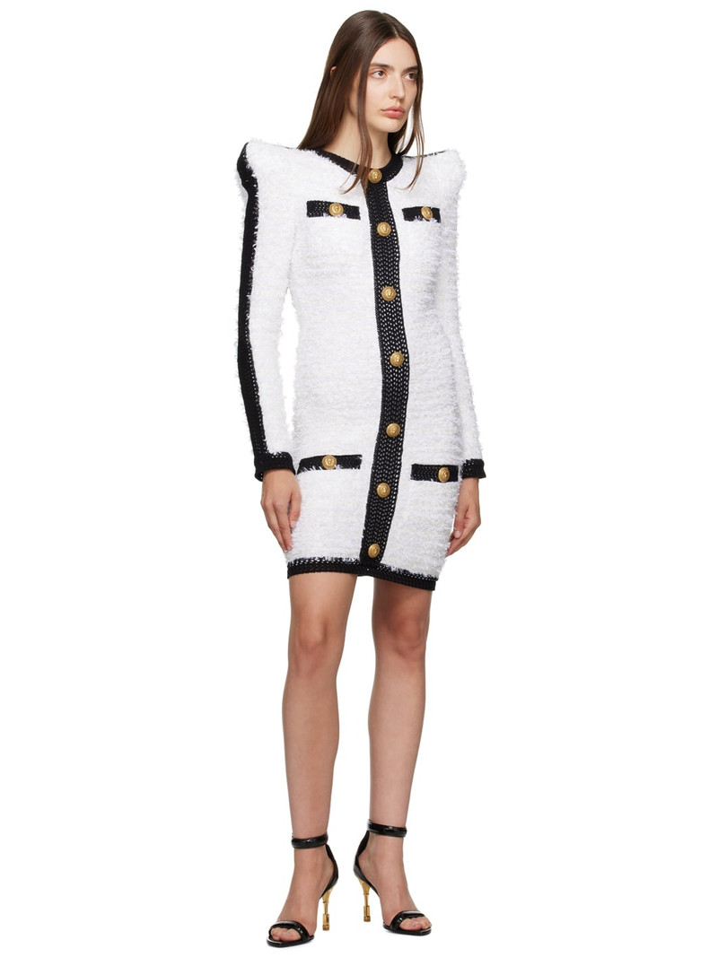 Balmain White & Black Pointed Shoulder Minidress outlook