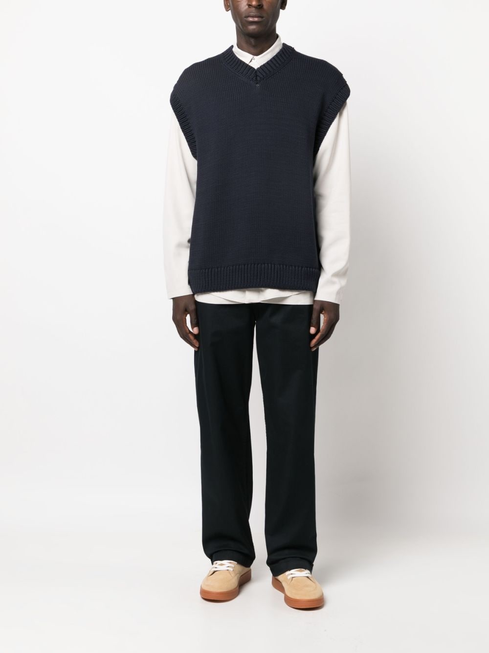 V-neck cotton-blend knitted vest - 2