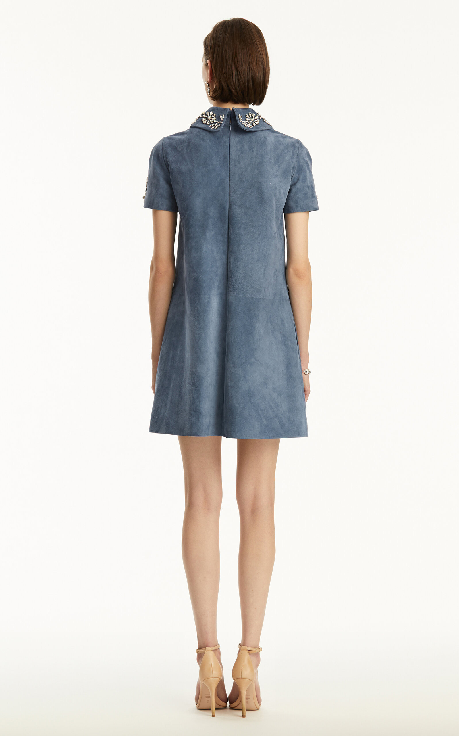 Crystal-Embellished Suede Mini Dress blue - 4