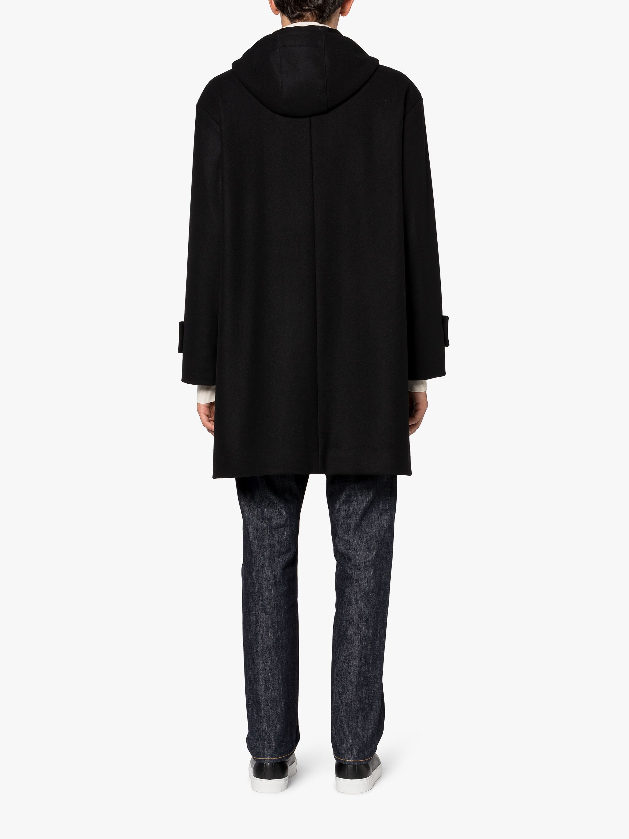 HUMBIE HOOD BLACK WOOL OVERCOAT - 4