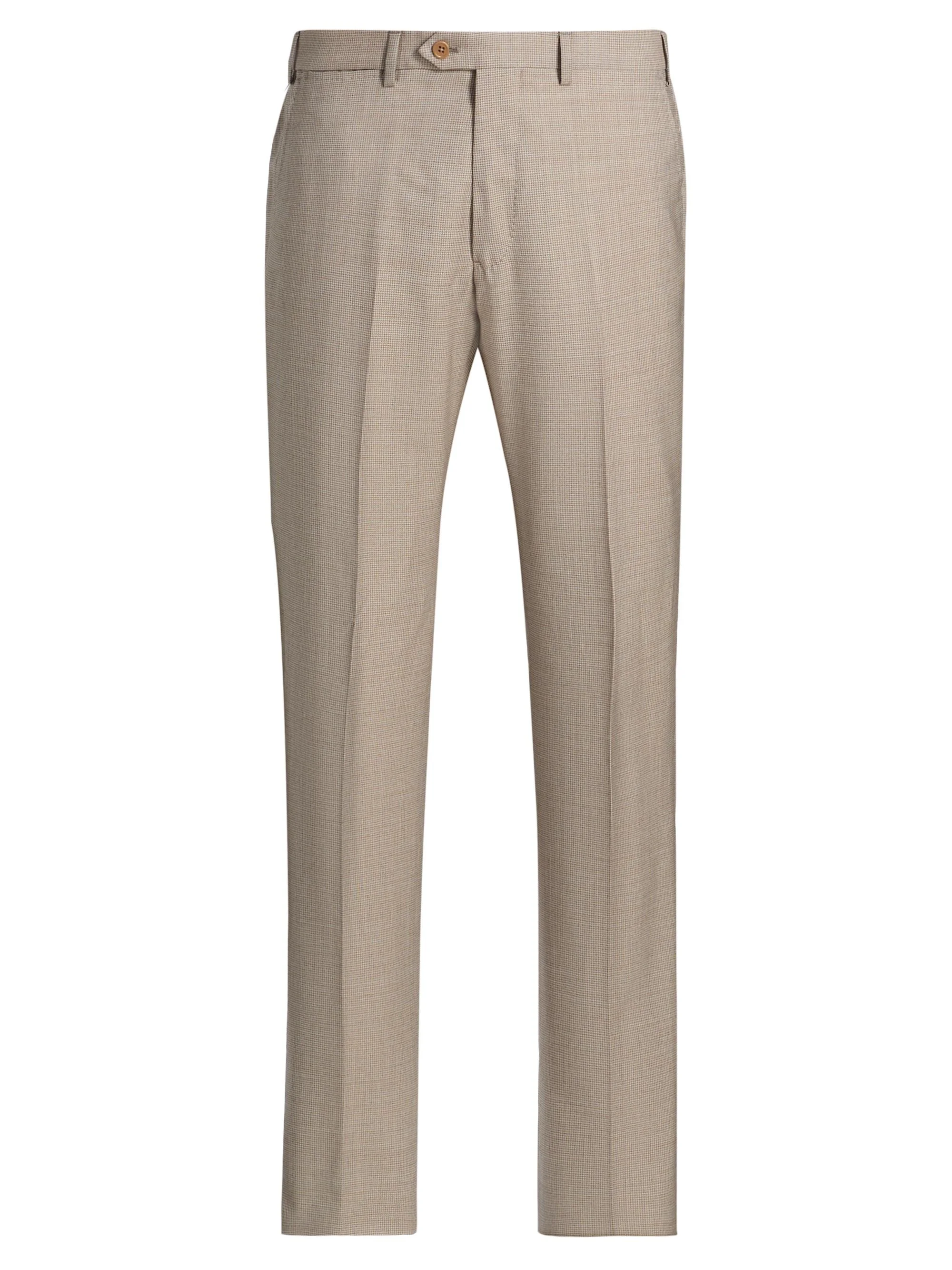 Men's Textured Virgin Wool Trousers - Tan - 1
