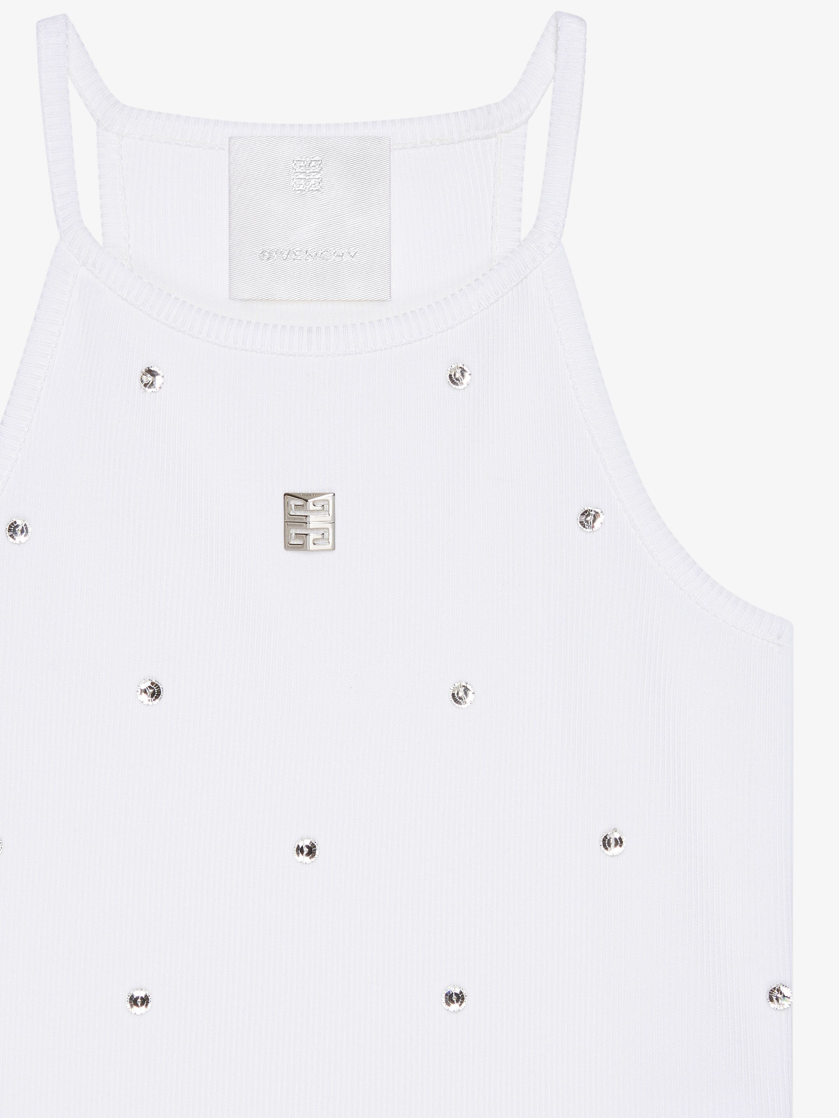 SLIM FIT TANK TOP IN COTTON WITH 4G AND CRYSTALS - 2