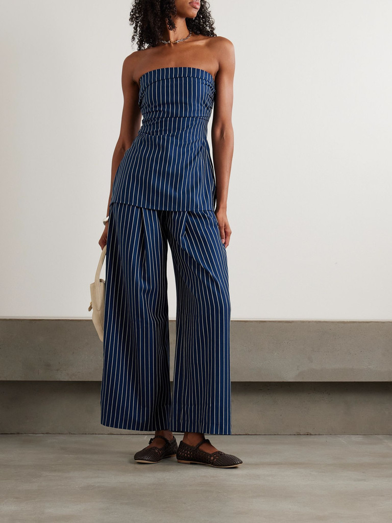 FAITHFULL Britta striped gathered cotton-twill top Navy outlook