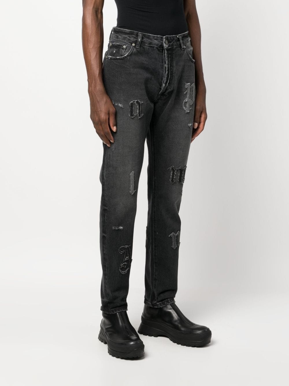 monogram-patch slim jeans - 3